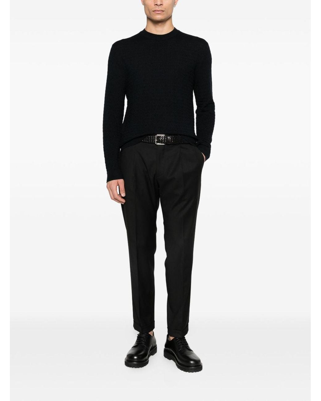 Emporio Armani Black Wool Crewneck Sweater for men