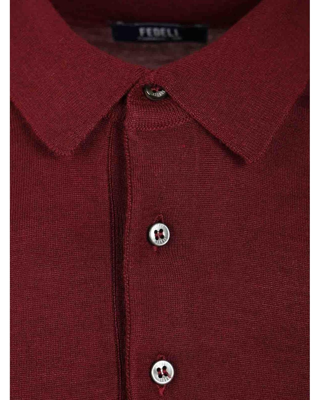 Fedeli Red Long-Sleeved Polo Shirt for men