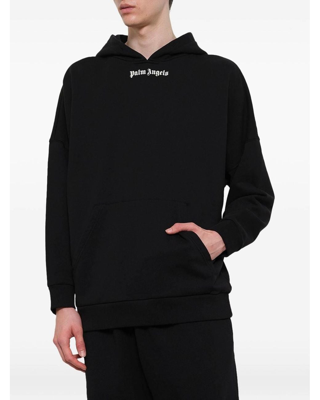 Palm Angels Black Cotton Hoodie With Logo for men