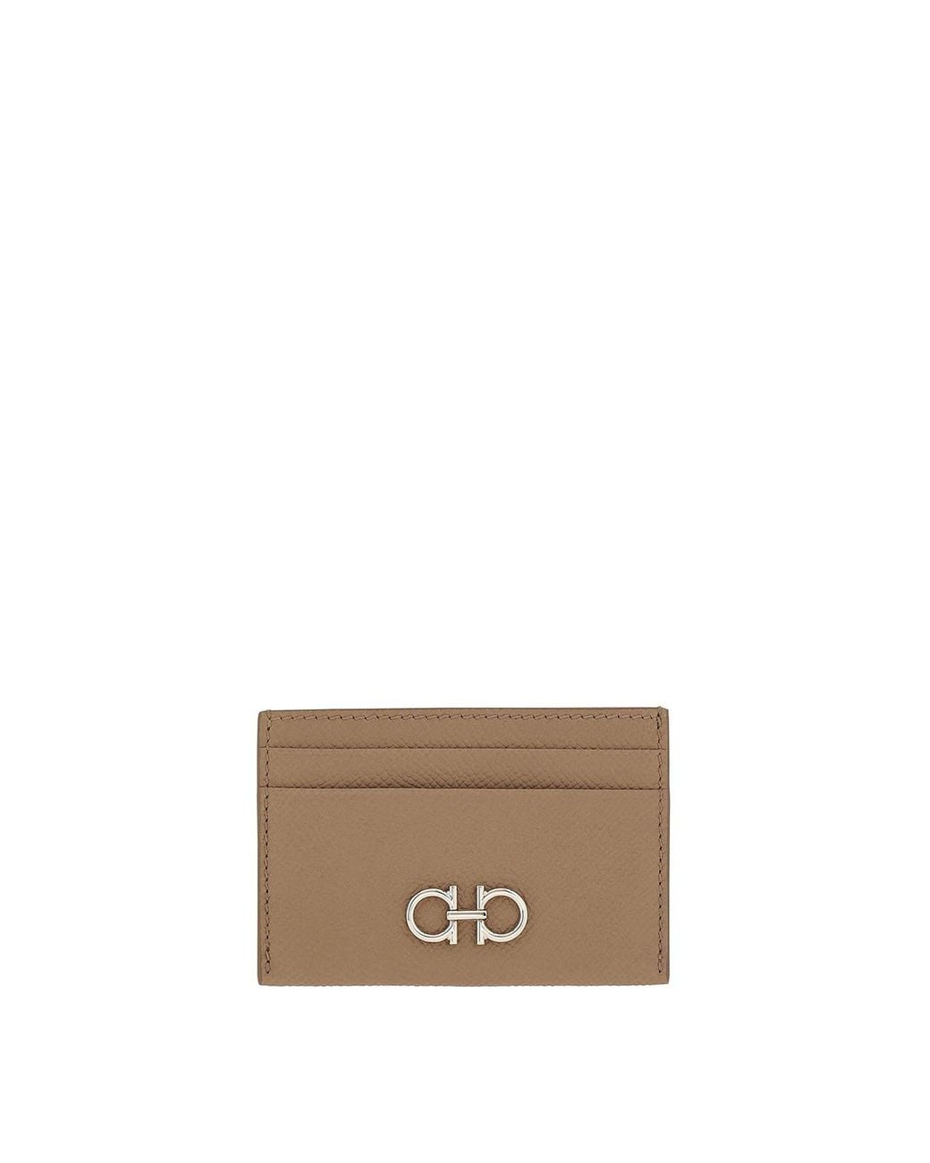 Ferragamo Natural Gancini Grained Leather Card Holder