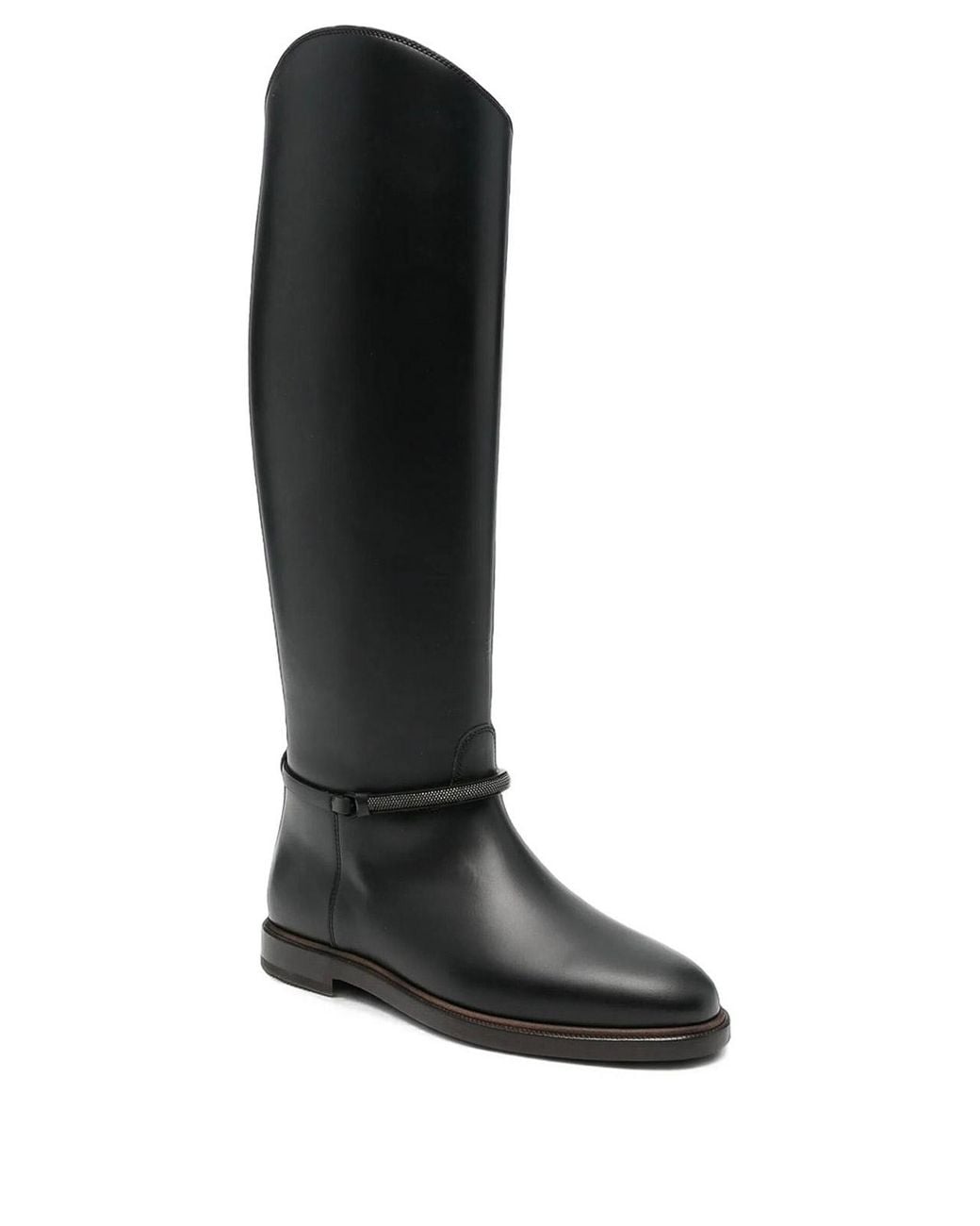 Brunello Cucinelli Black Leather Boots With Monili Detail