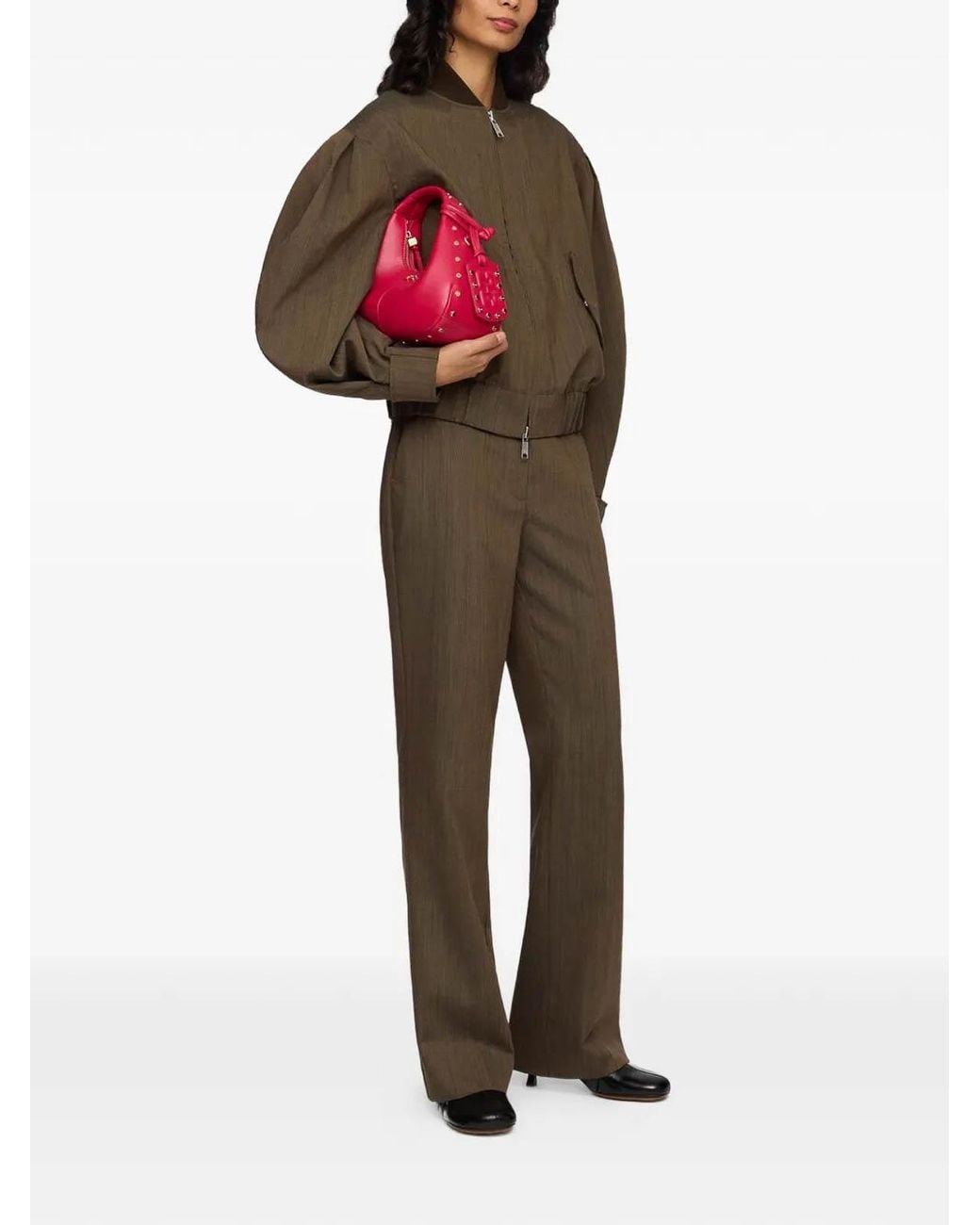 Ganni Brown Light Wool Melange Bomber Jacket