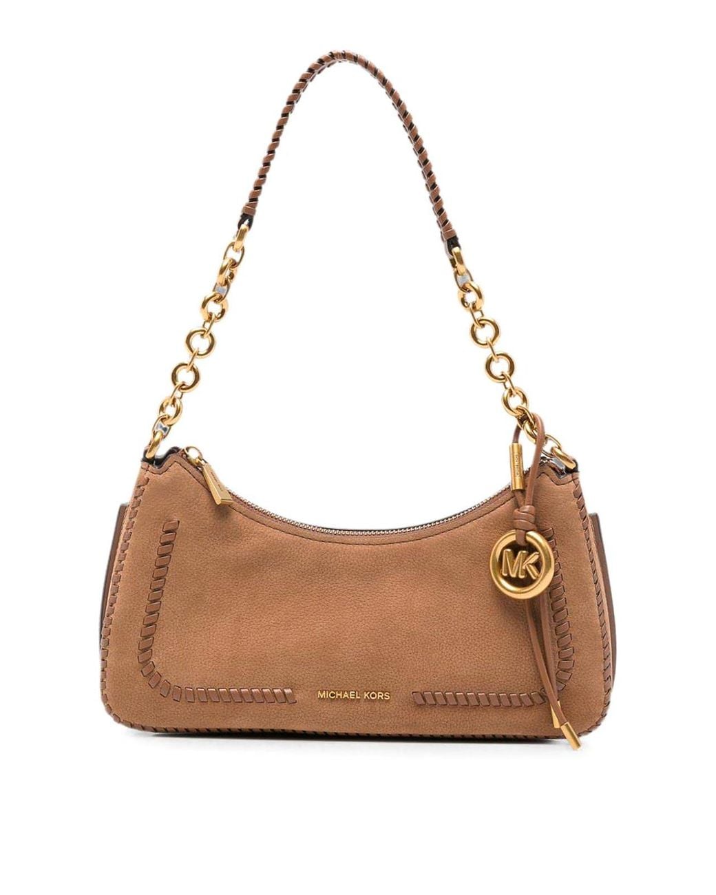 Michael Kors Brown Leather Handbag With-Tone Charm
