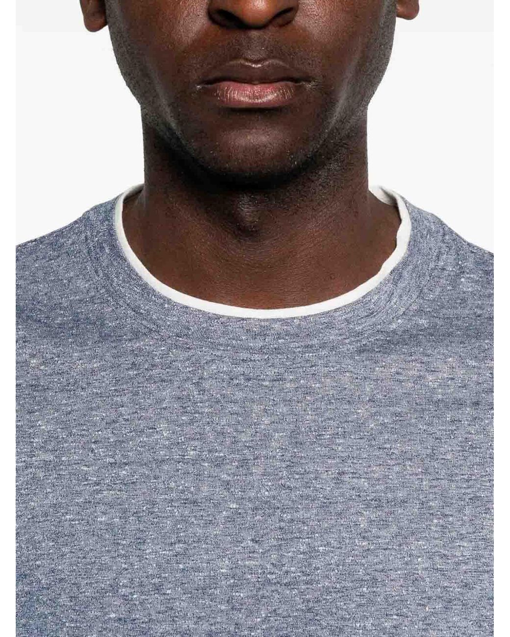 Brunello Cucinelli Blue T-Shirt With Faux-Layering for men