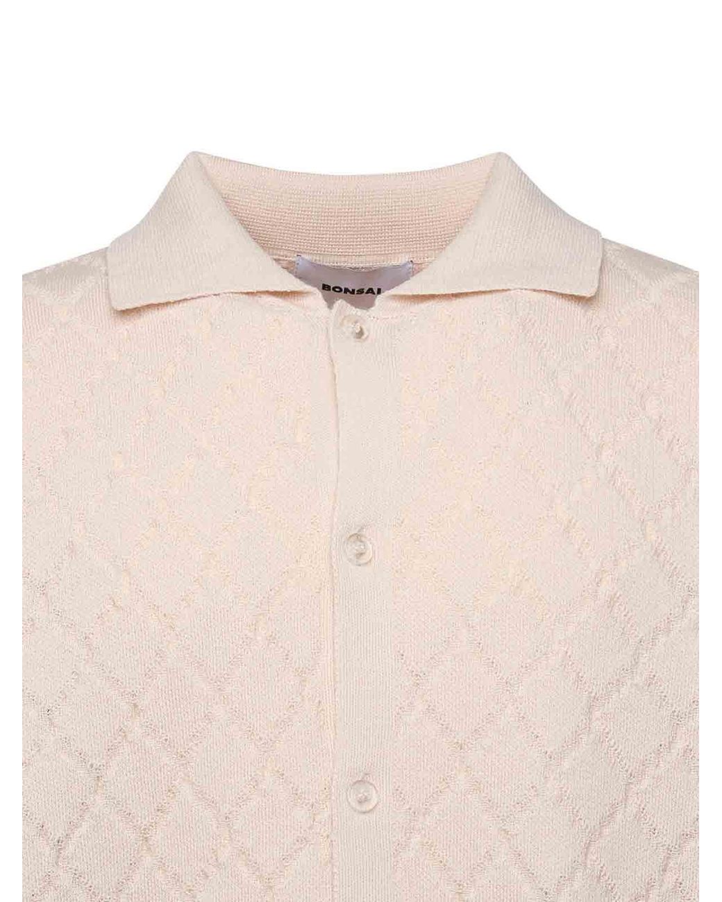 Bonsai Pink Diamond-Pattern Knit Polo for men