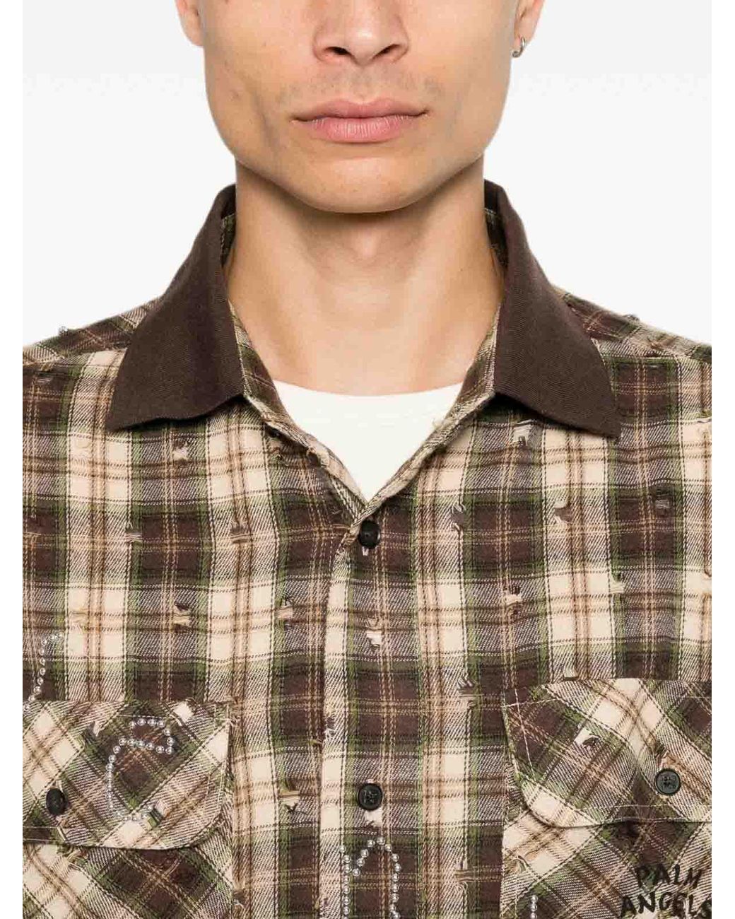 Palm Angels Brown Multicolored Checkered Shirt for men
