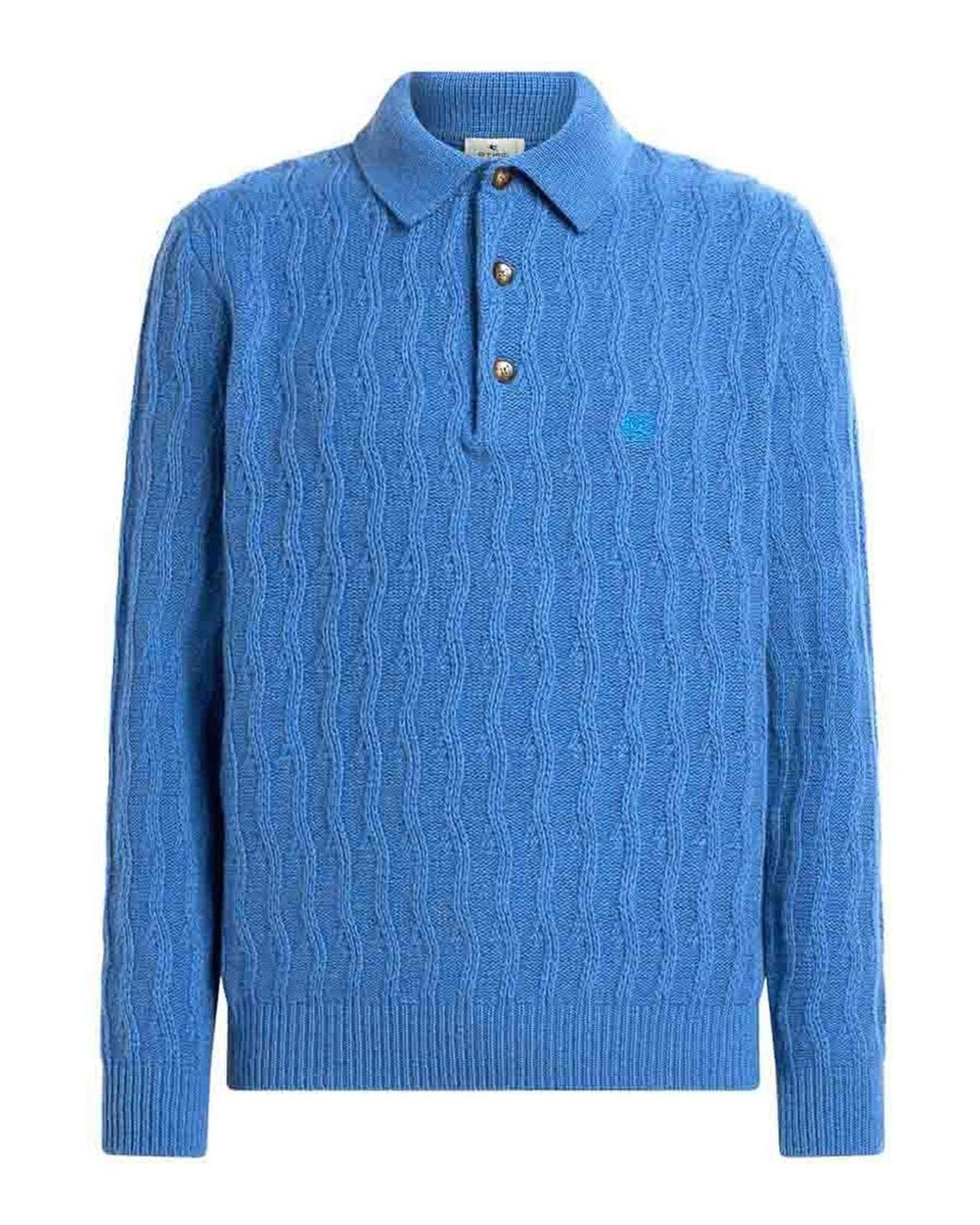 Etro Blue Cashmere Polo Shirt for men