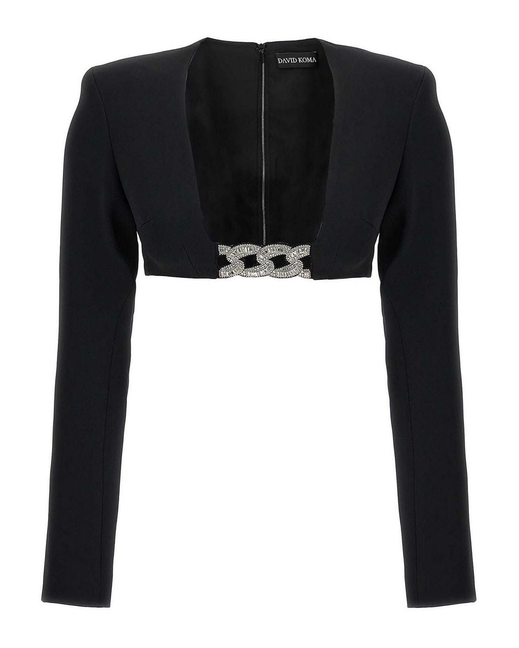David Koma Black Top 3D Crystsal Chain And Square Neck