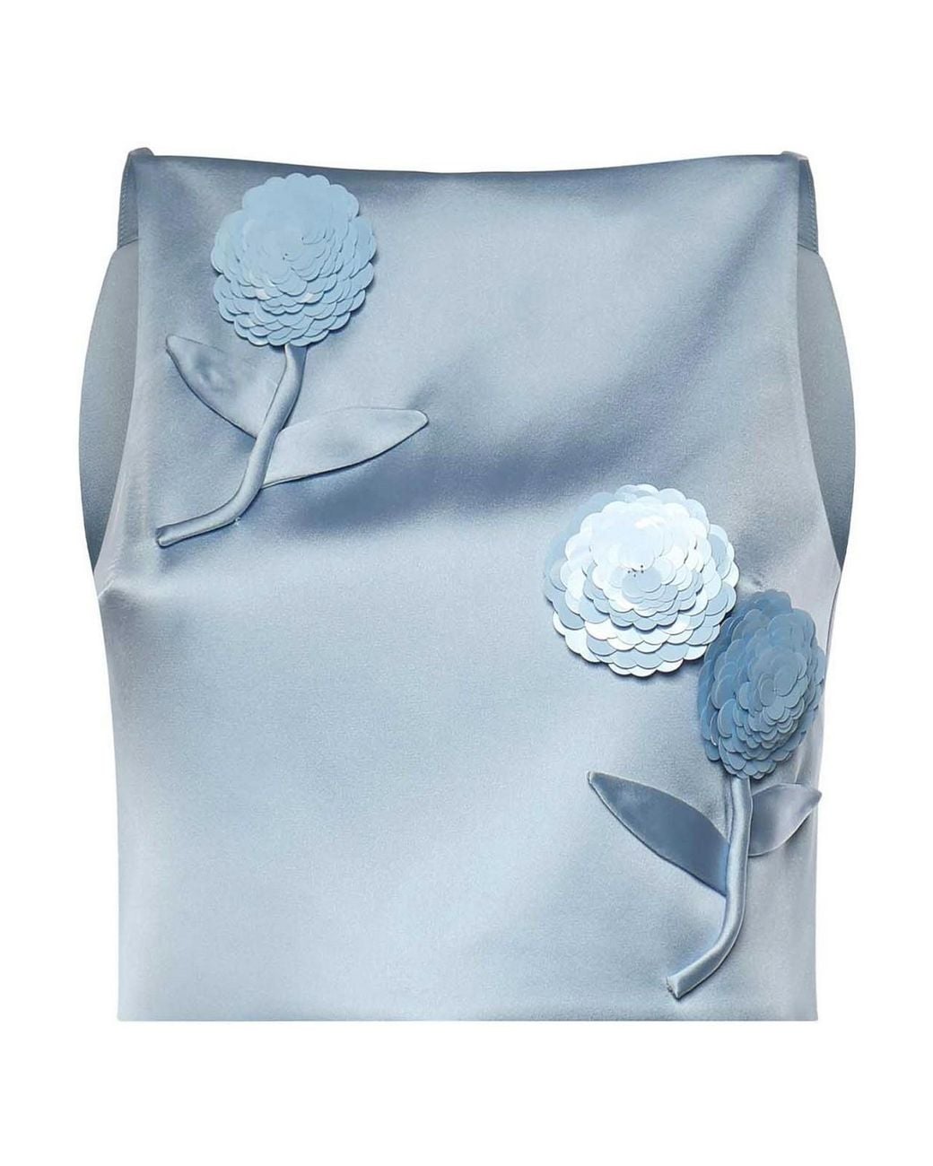 Self-Portrait Blue Satin Top With Floral Appliques