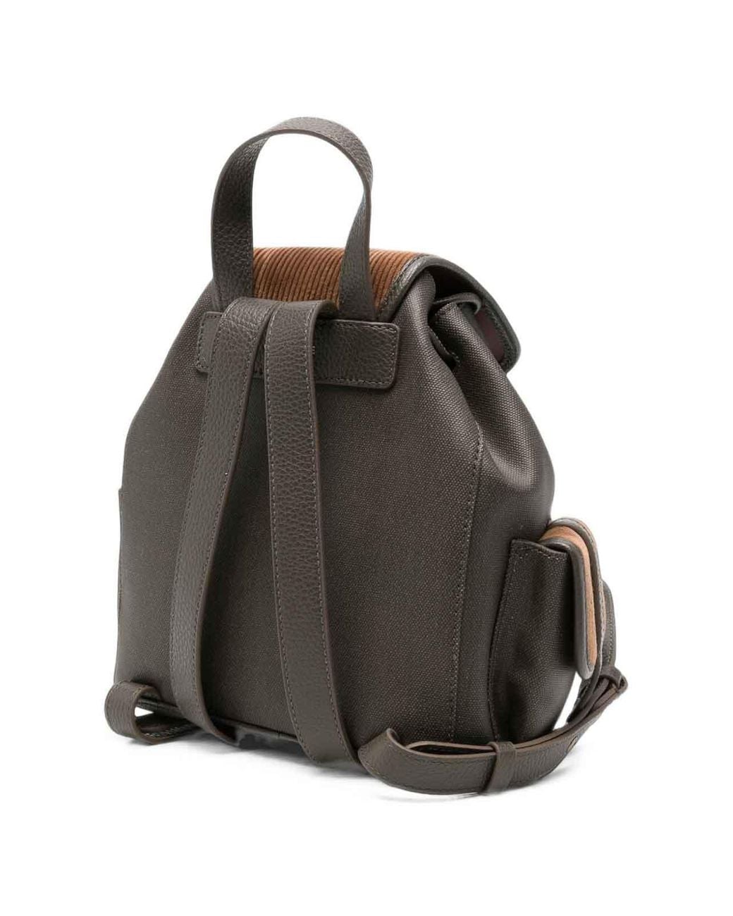 Coccinelle Black Leather Backpack With Corduroy Details