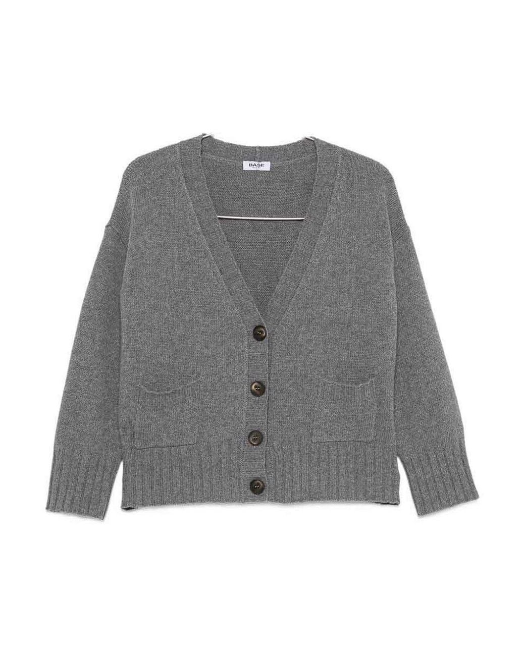 Base London Gray Wool V-Necked Cardigan