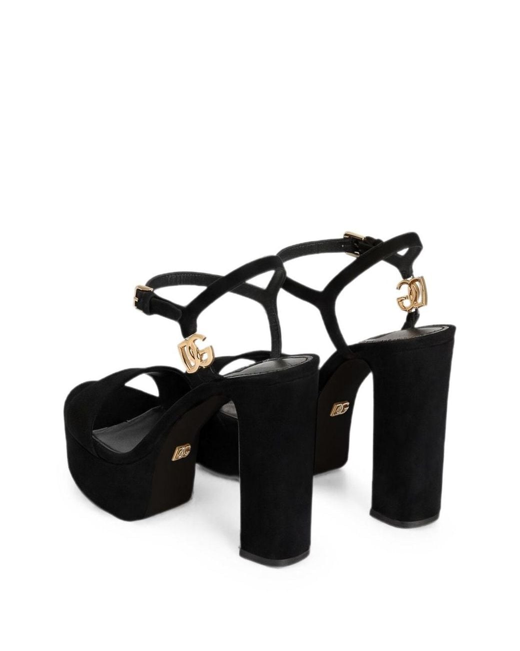 Dolce & Gabbana Black Suede Platform Heeled Sandals