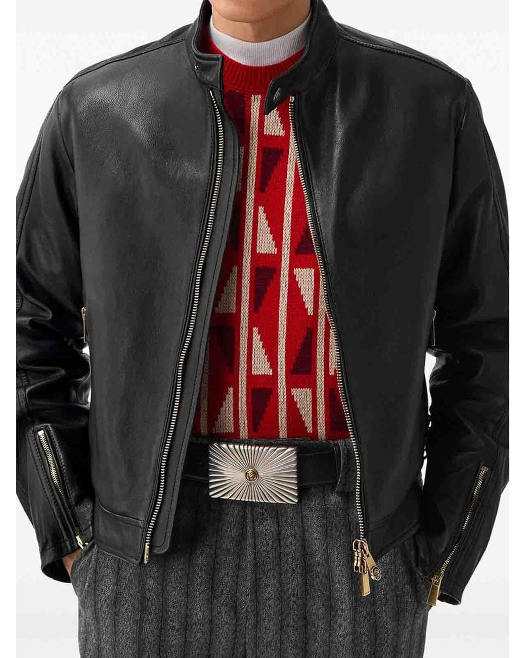 Versace Black Leather Outerwear for men