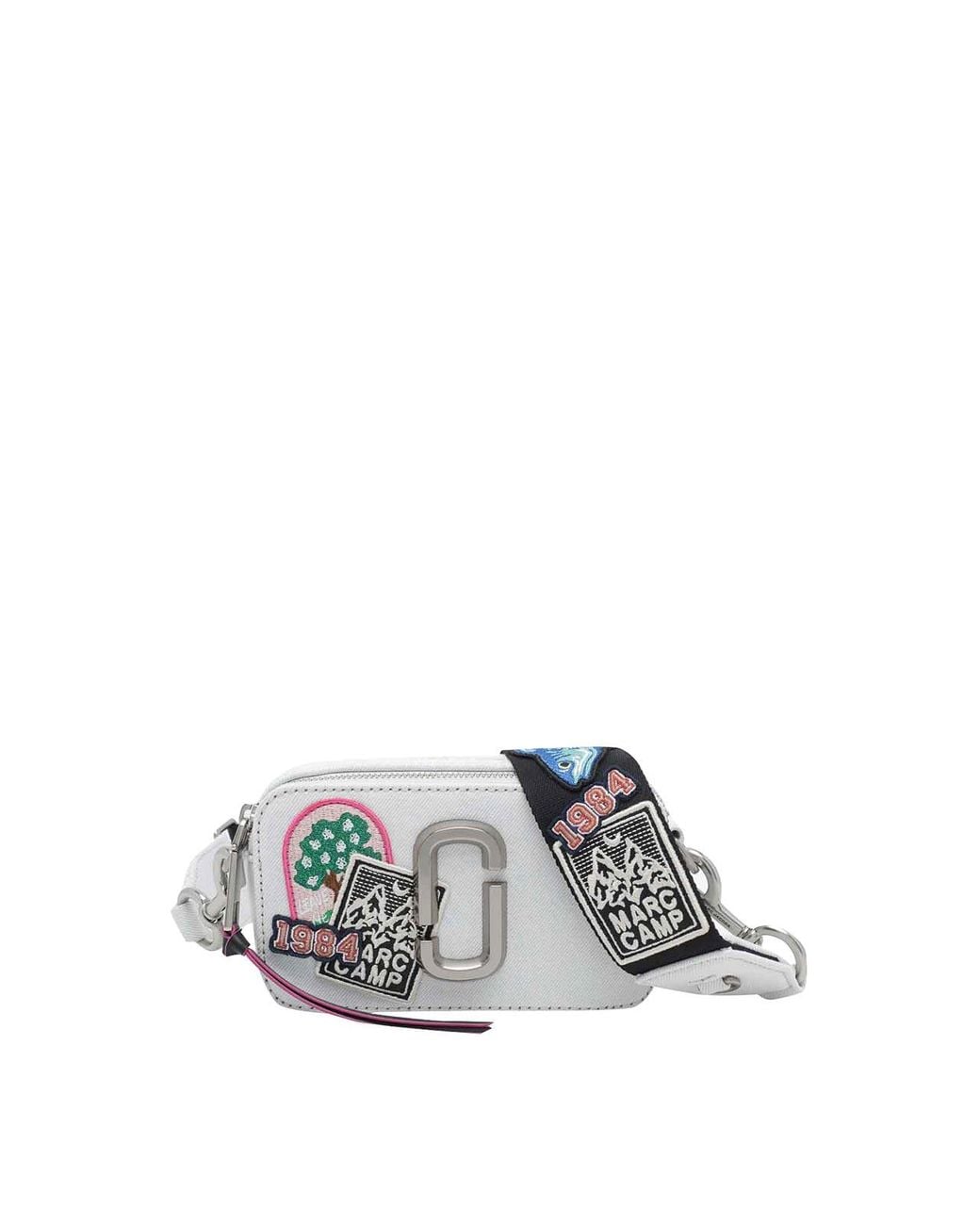 Marc Jacobs White The Camp Patchwork Denim Snapshot Bag