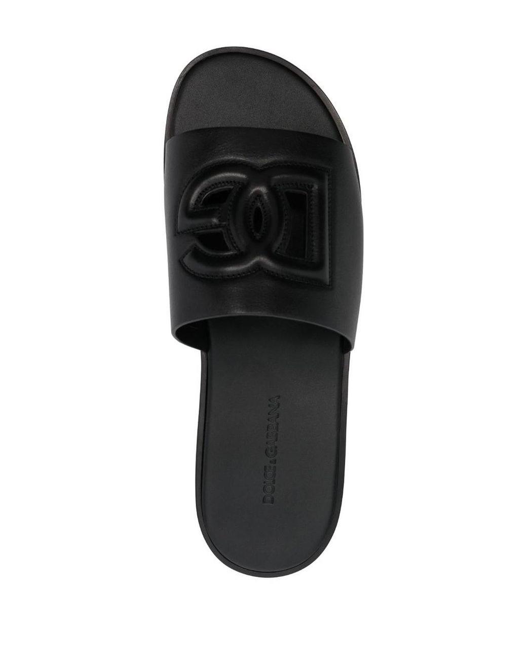 Dolce & Gabbana Black Leather Flat Sandals for men