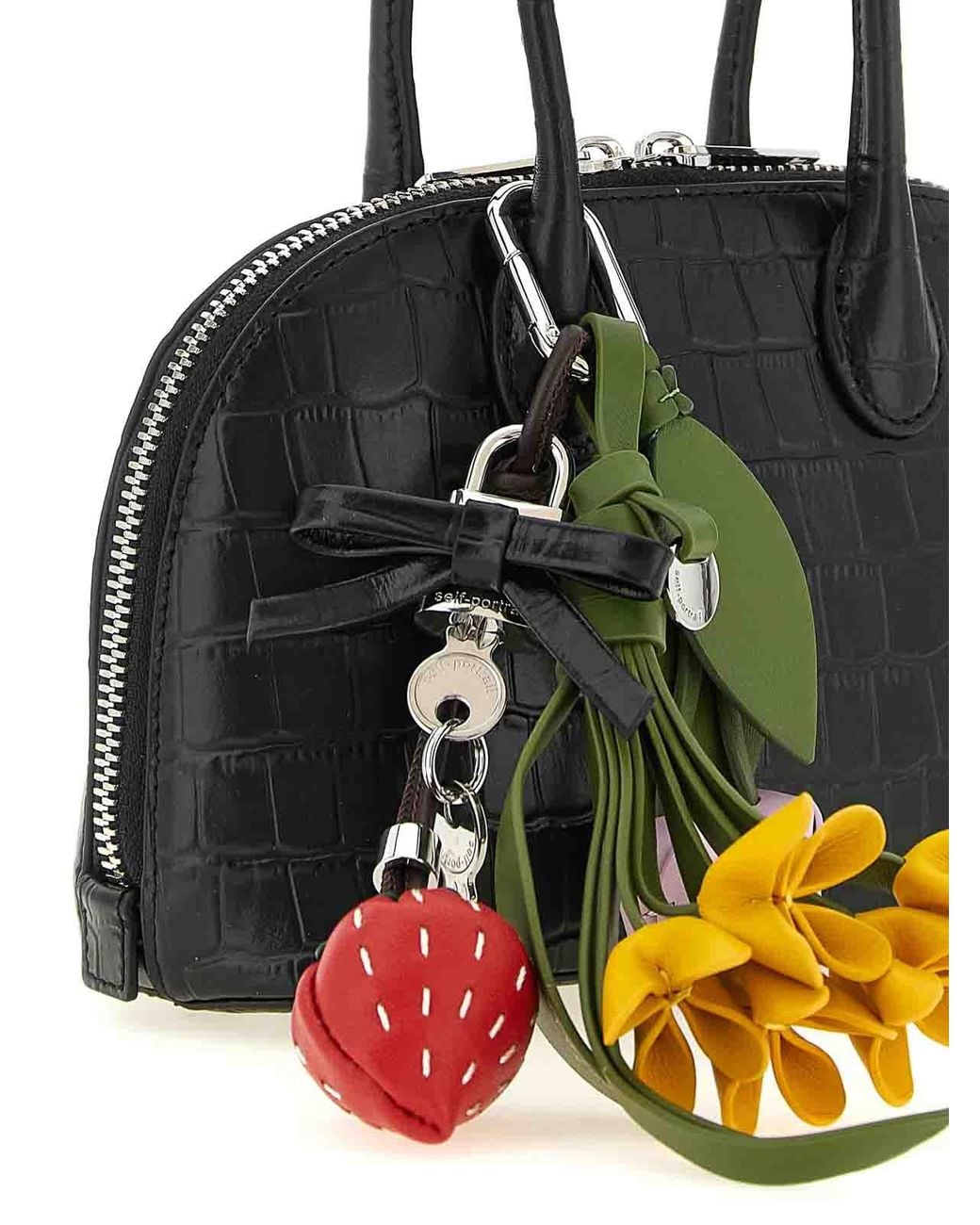 Self-Portrait Black Croc Leather Mini Toast Handbag