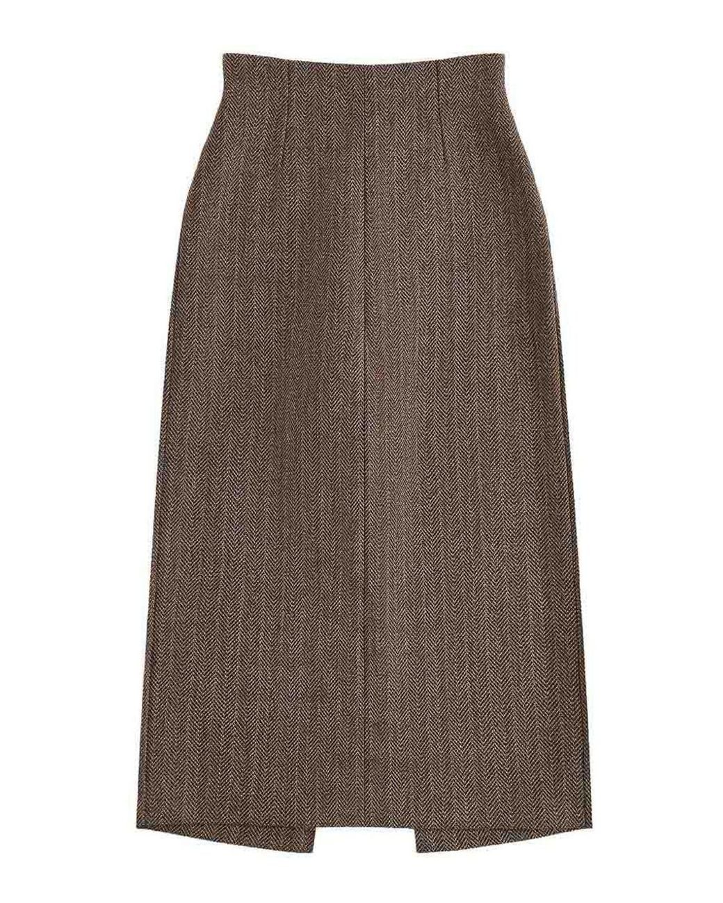 Maison Margiela Brown Herringbone Virgin Wool Midi Pant Skirt