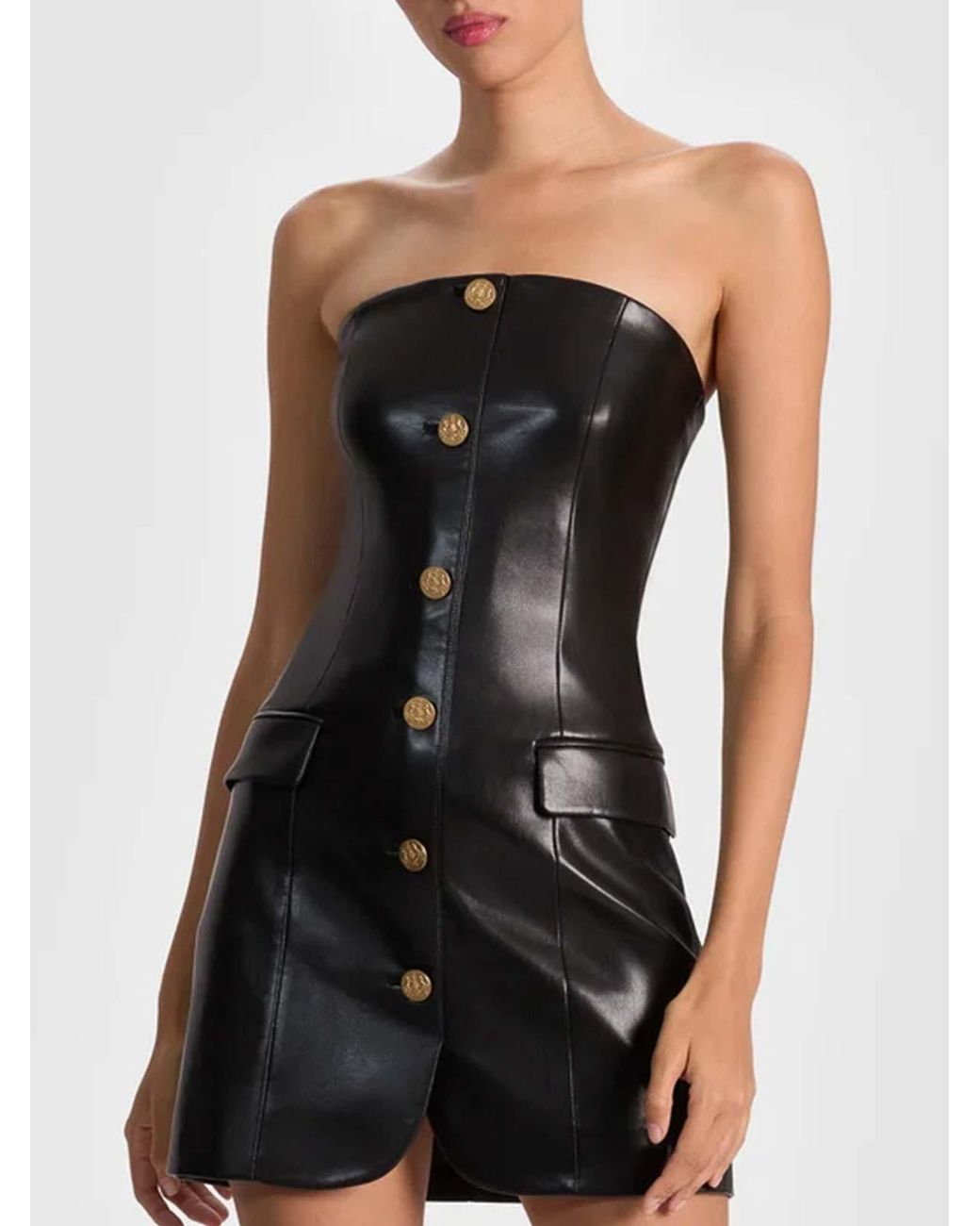 Alice + Olivia Black Vegan Leather Mini Blazer Dress