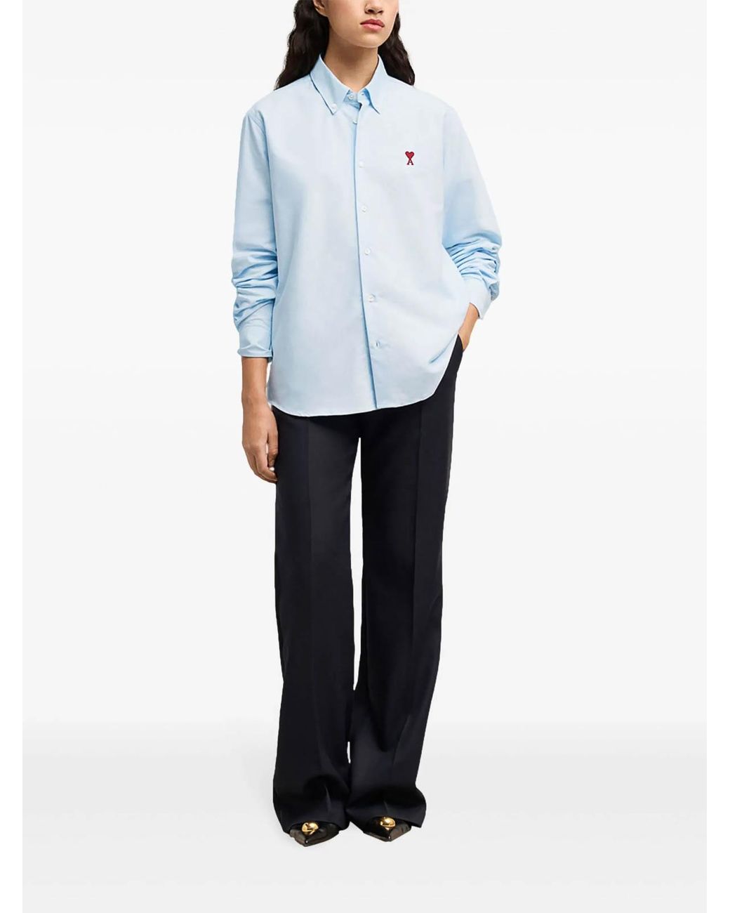 AMI Blue De Coeur Cotton Shirt for men