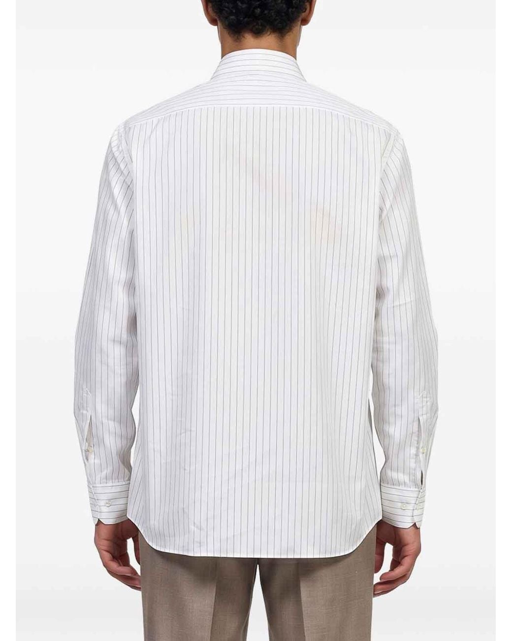 Lardini White Vertical-Striped Long-Sleeve Shirt for men