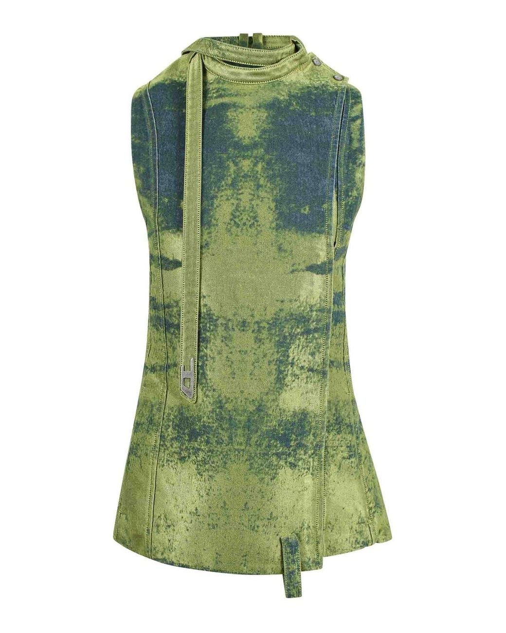 DIESEL Green Colored Satin Denim Belted Vest