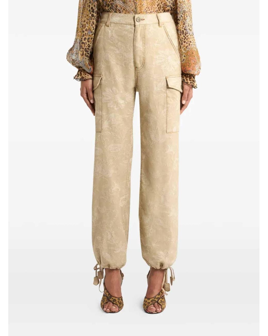 Etro Natural Floral Jacquard Canvas Cargo Trousers