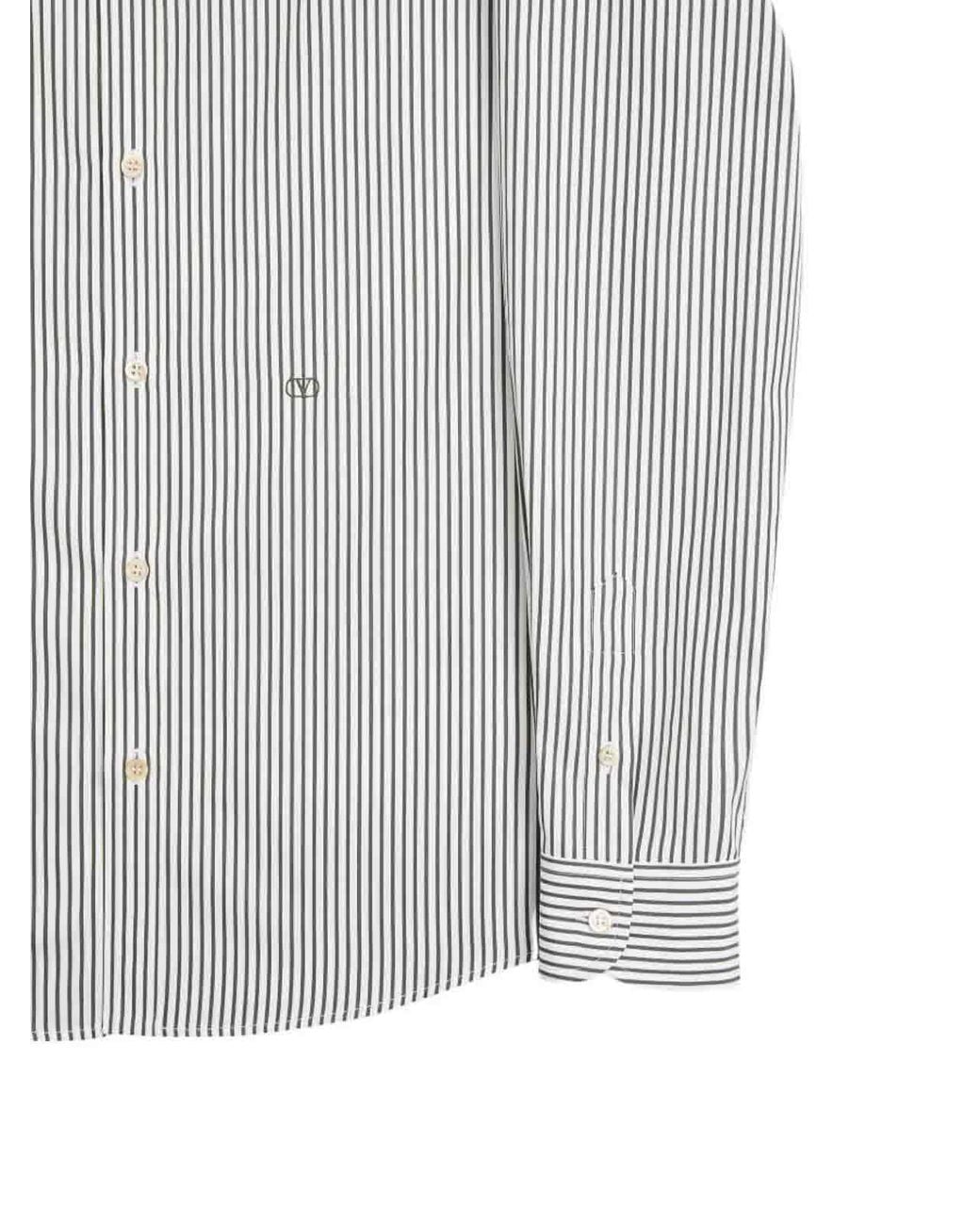 Valentino Garavani Gray Vlogo Embroidered Striped Cotton Poplin Shirt for men