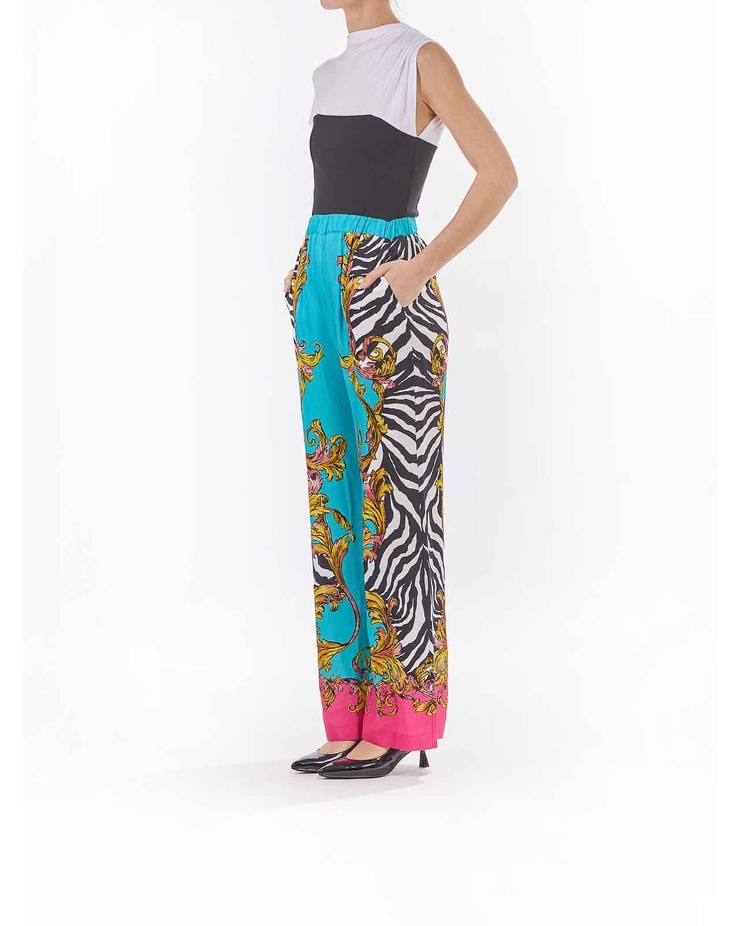 Versace Jeans Couture Blue Baroque Zebra Trousers