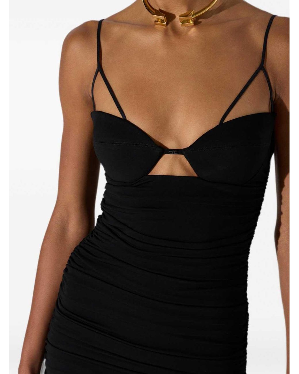 Elisabetta Franchi Black Draped Crpe Jersey Mini Dress