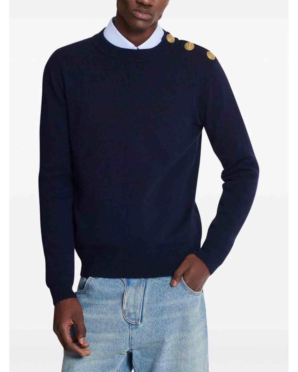 Balmain Blue Eco-Cashmere Jumper for men