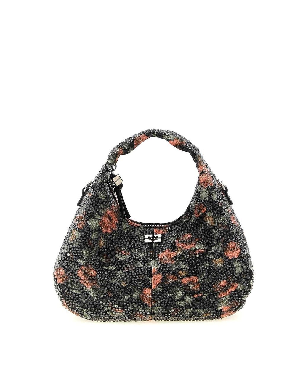 Ganni Black Mini Hobo Flowers' Handbag