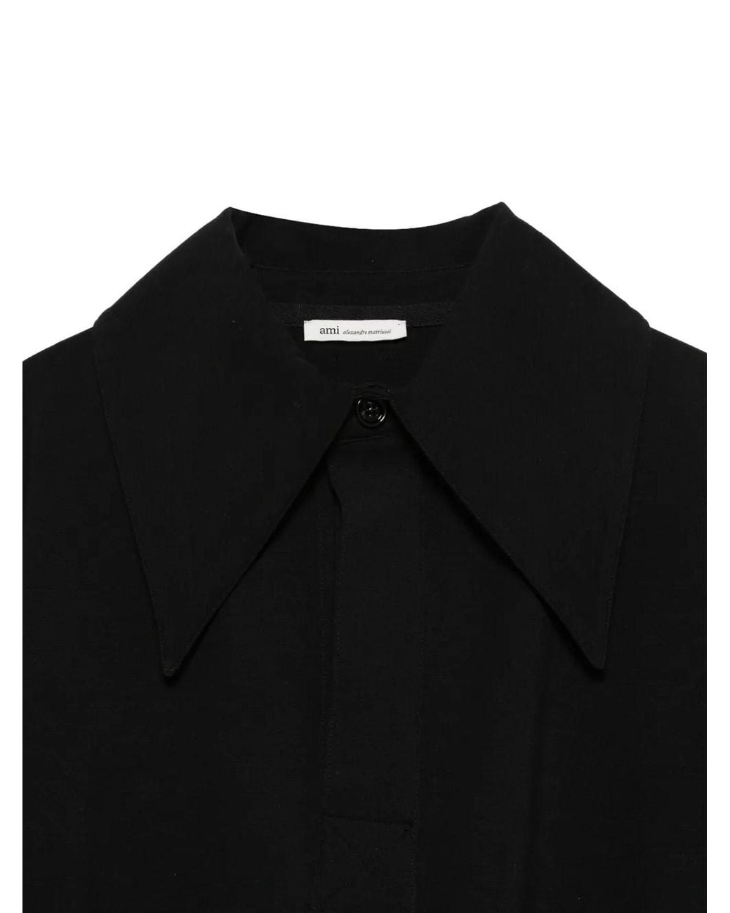 AMI Black Peplum Polo Top