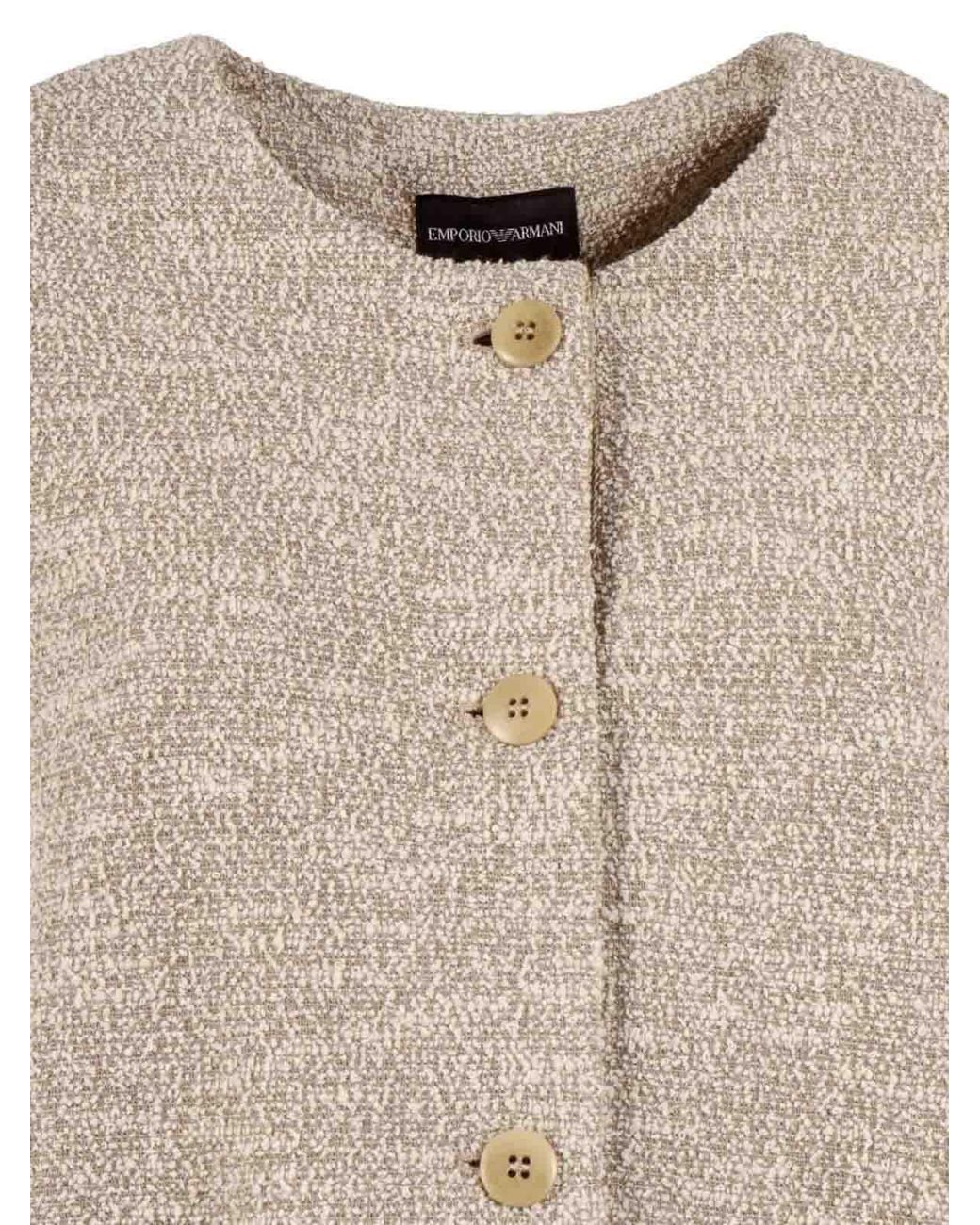 Emporio Armani Natural Boxy Textured Round Neck Blazer