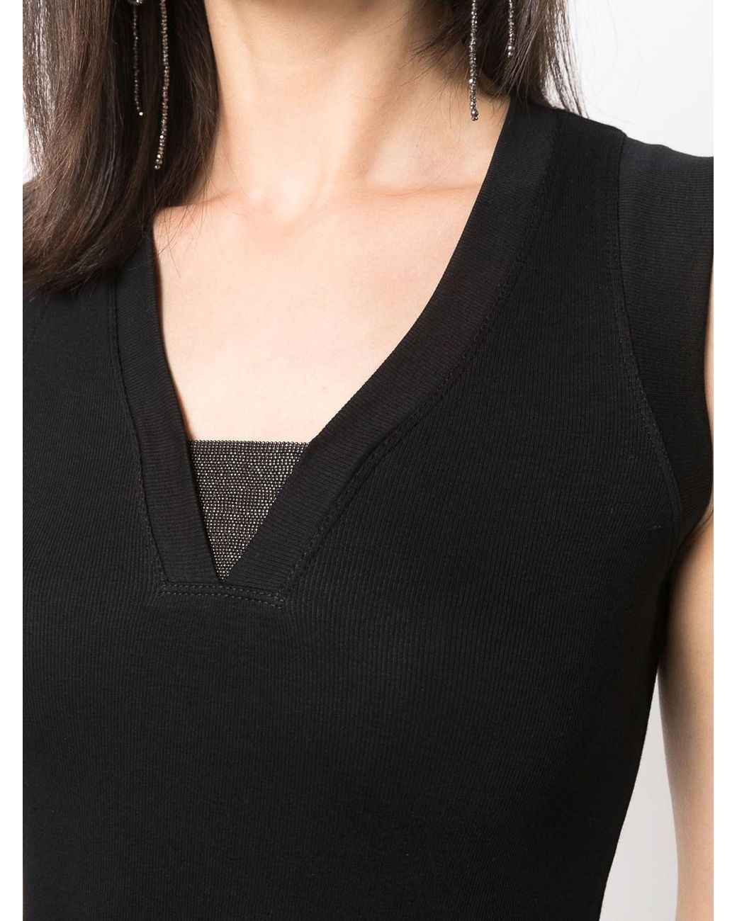 Brunello Cucinelli Black V-Neck Tank Top