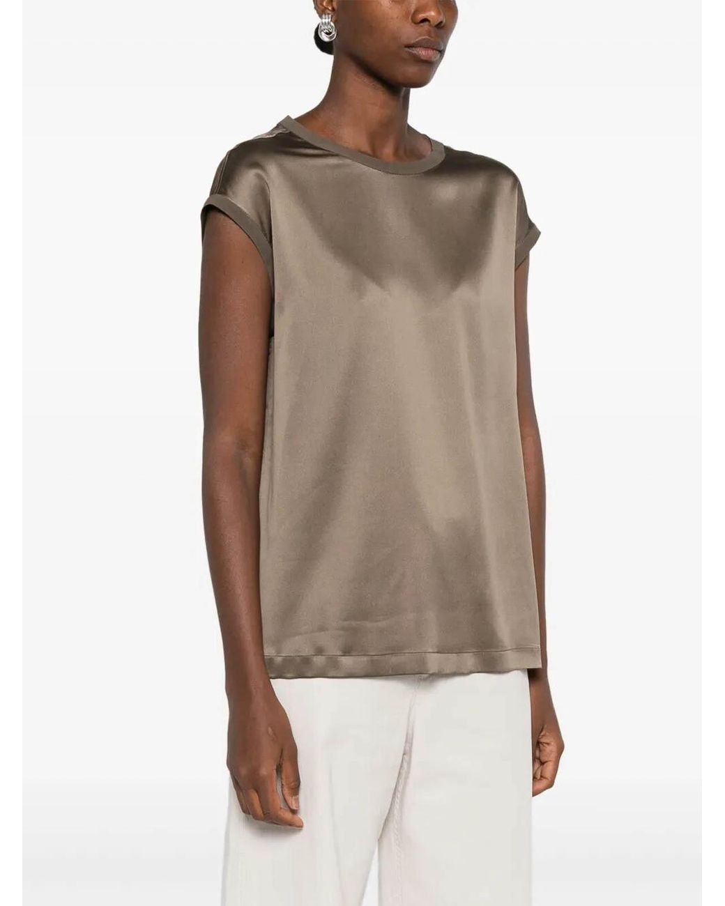 Brunello Cucinelli Brown Silk Elastan Blouse
