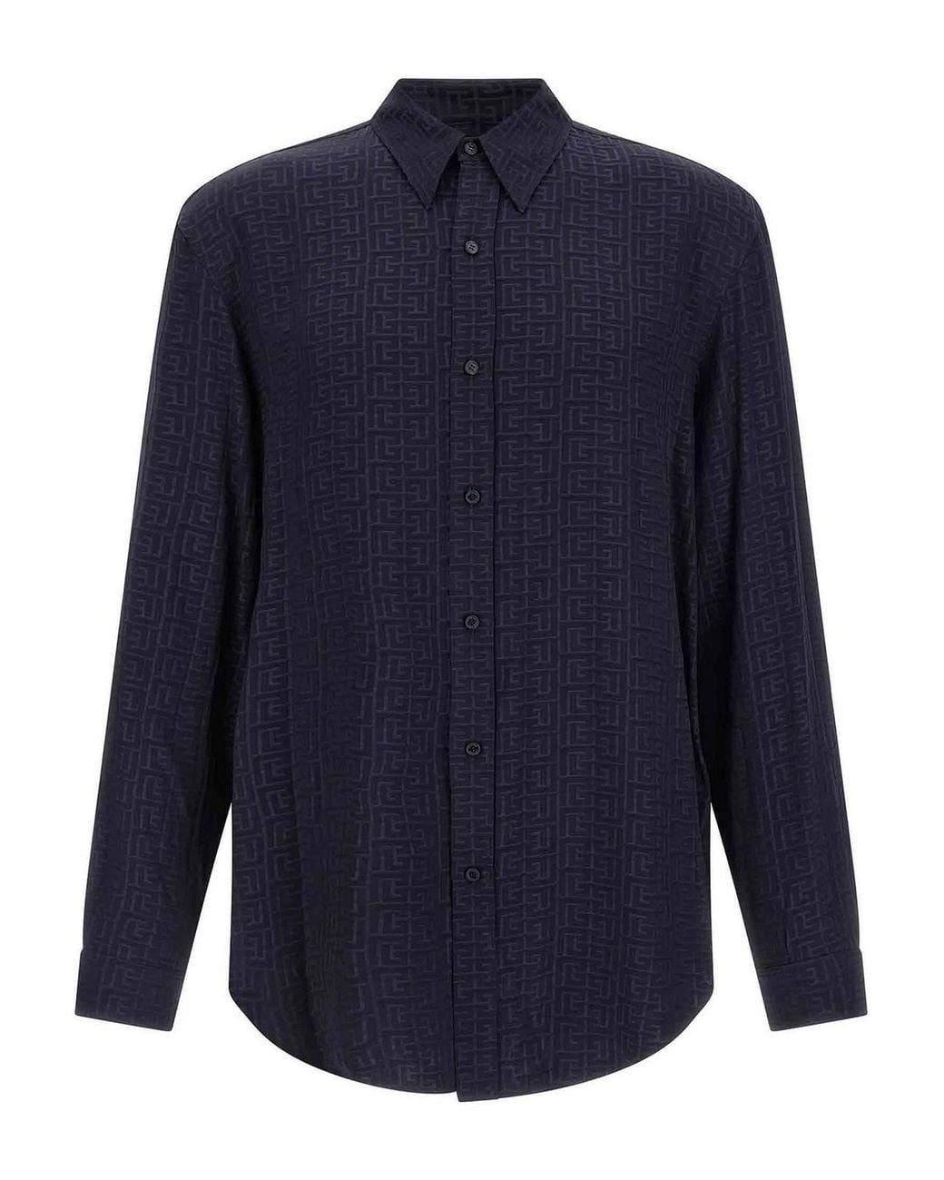 Balmain Blue Jacquard Monogram Shirt for men