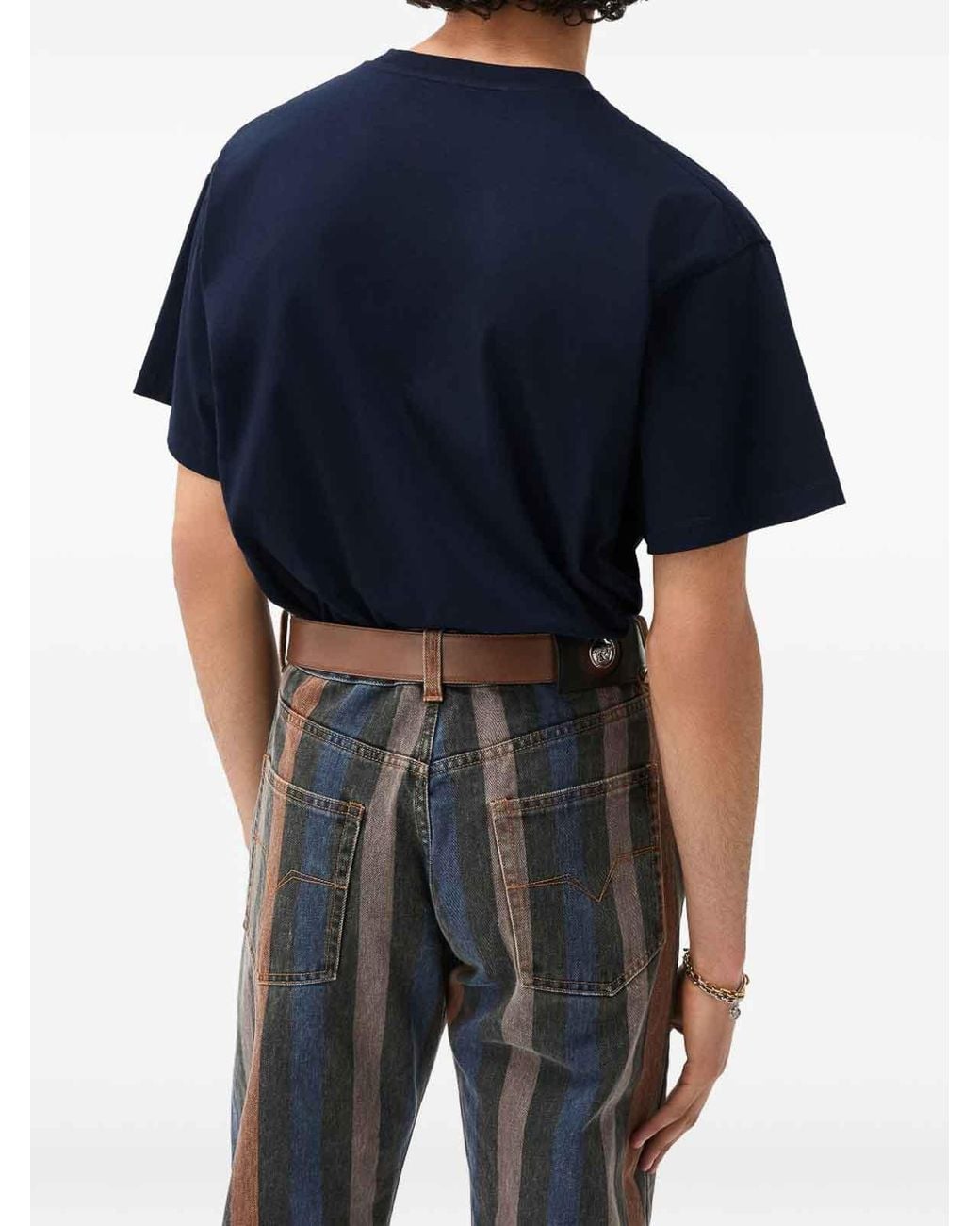 Versace Blue Intarsia Cotton-Jersey T-Shirt for men