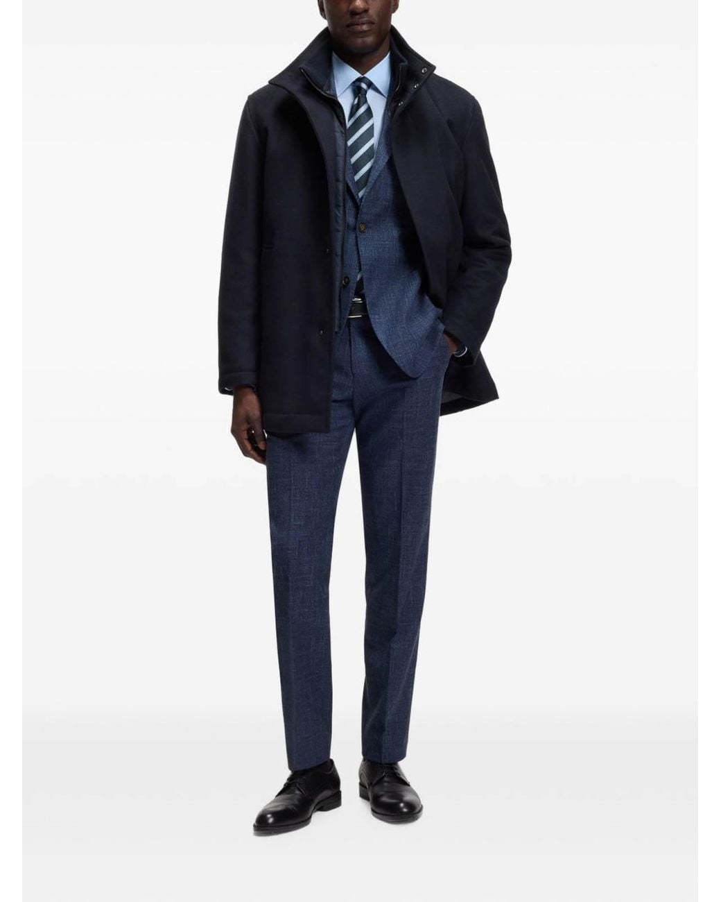Boss Blue Wool And Cashmere Formal Coat for men
