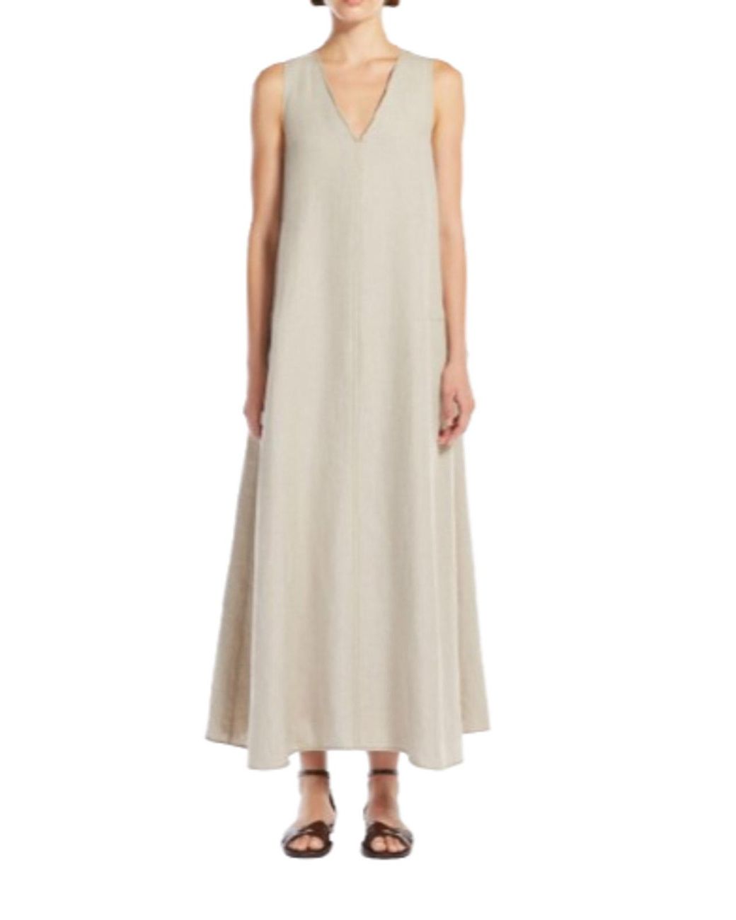 Max Mara White Flared Linen Dress Simeone