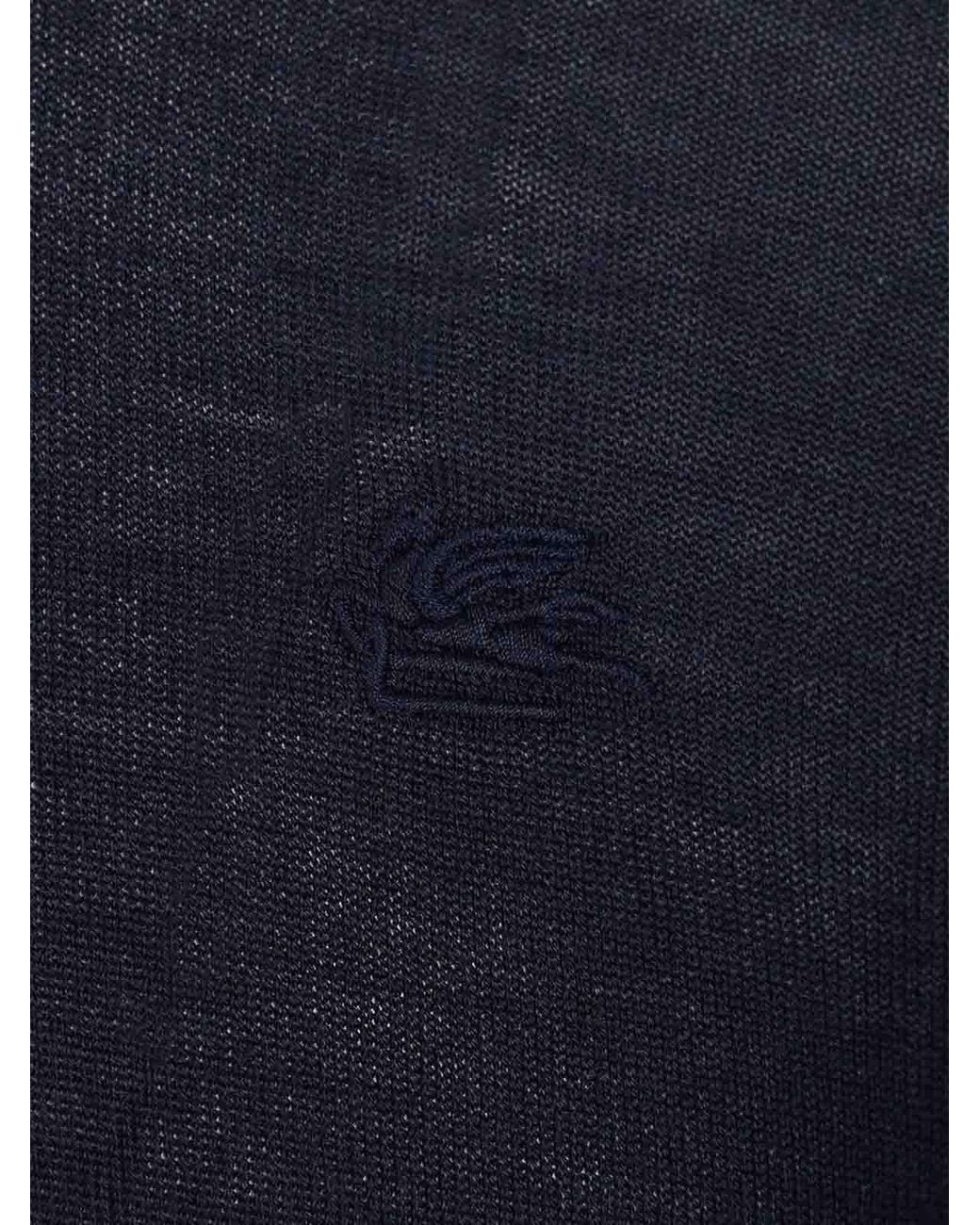 Etro Blue Wool And Silk Polo Shirt for men