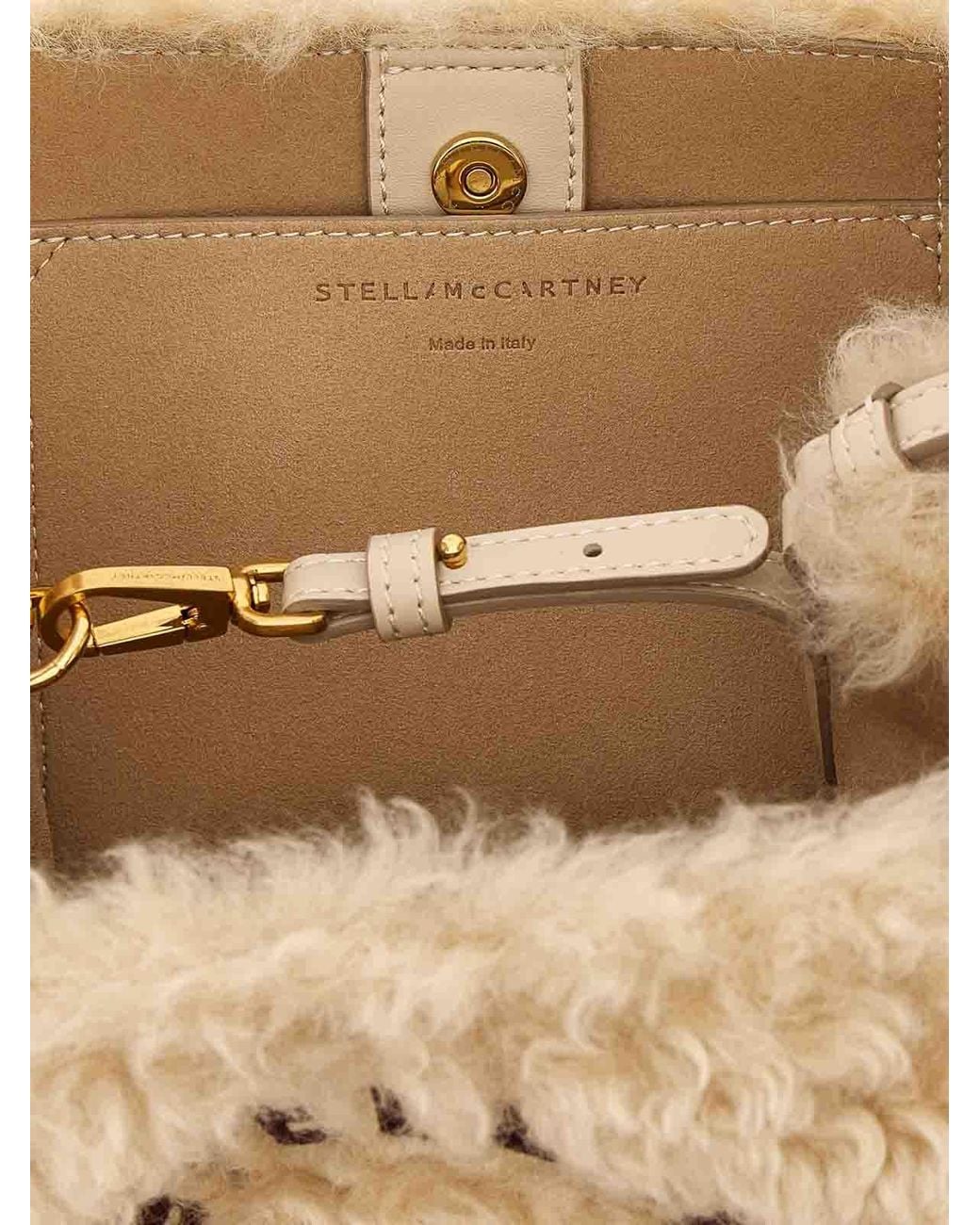 Stella McCartney White Shearling Logo Shoulder Bag