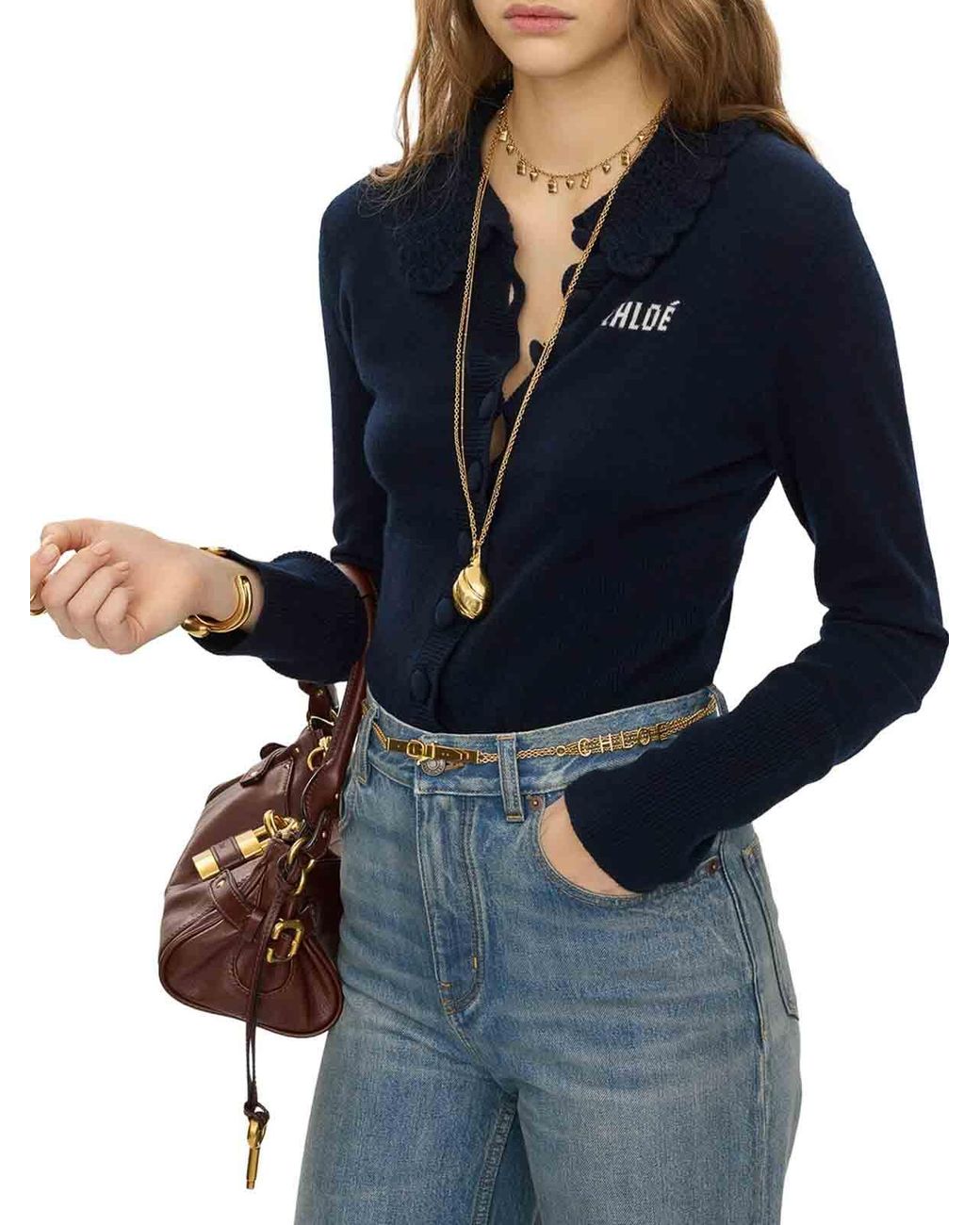 Chloé Blue Fitted Logo Cardigan