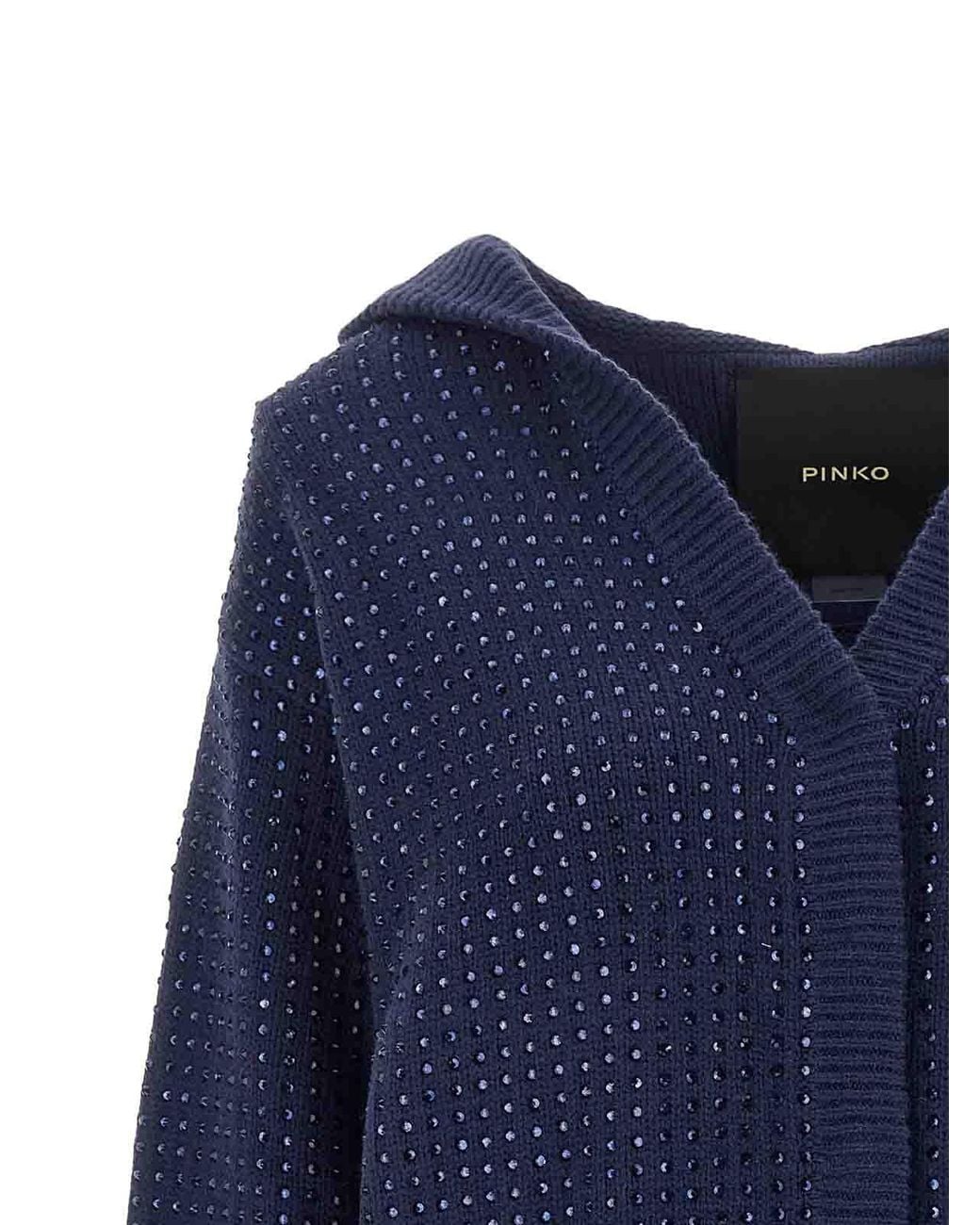 Pinko Blue Seicento Cardigan With Rhinestones And Hood