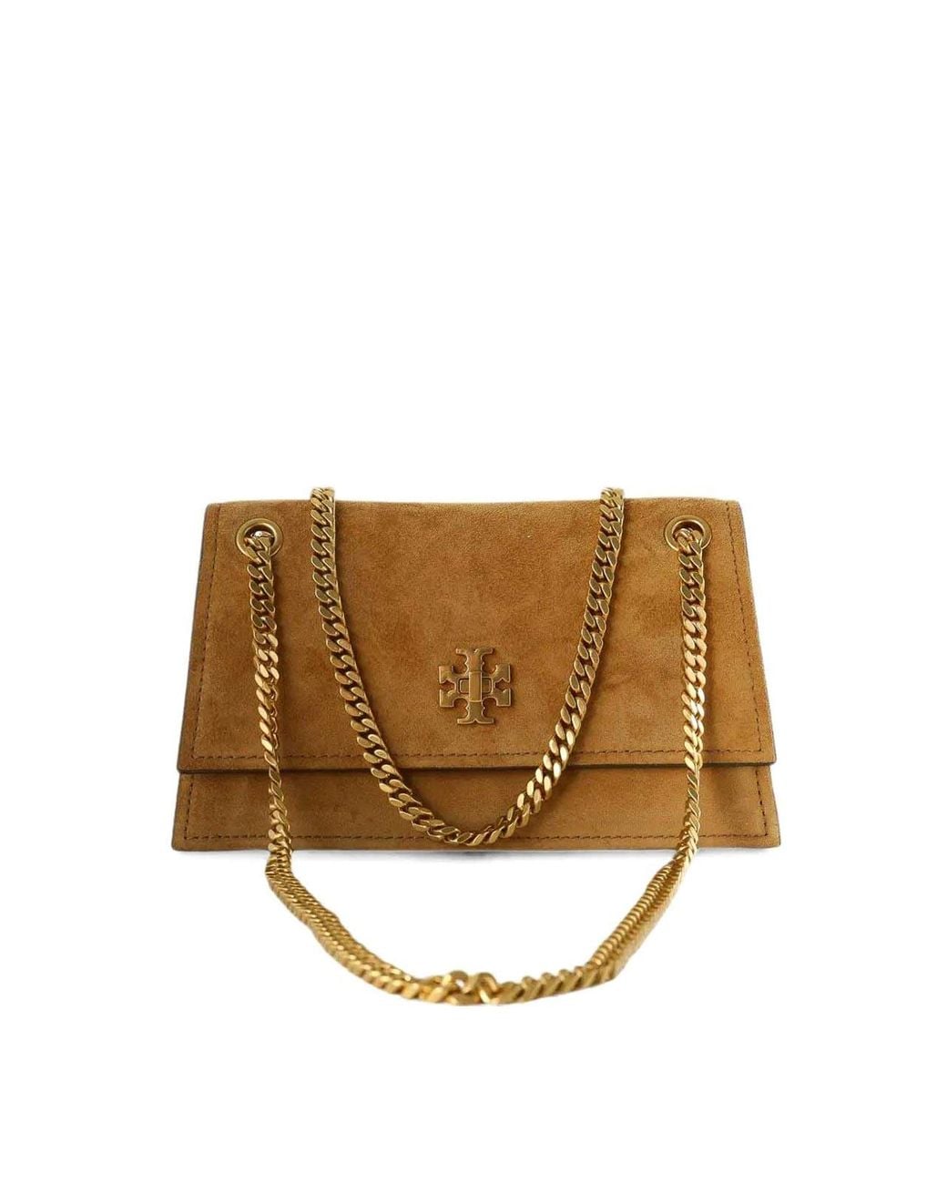 Tory Burch White Kira Turnlock Suede Mini Bag Toffee