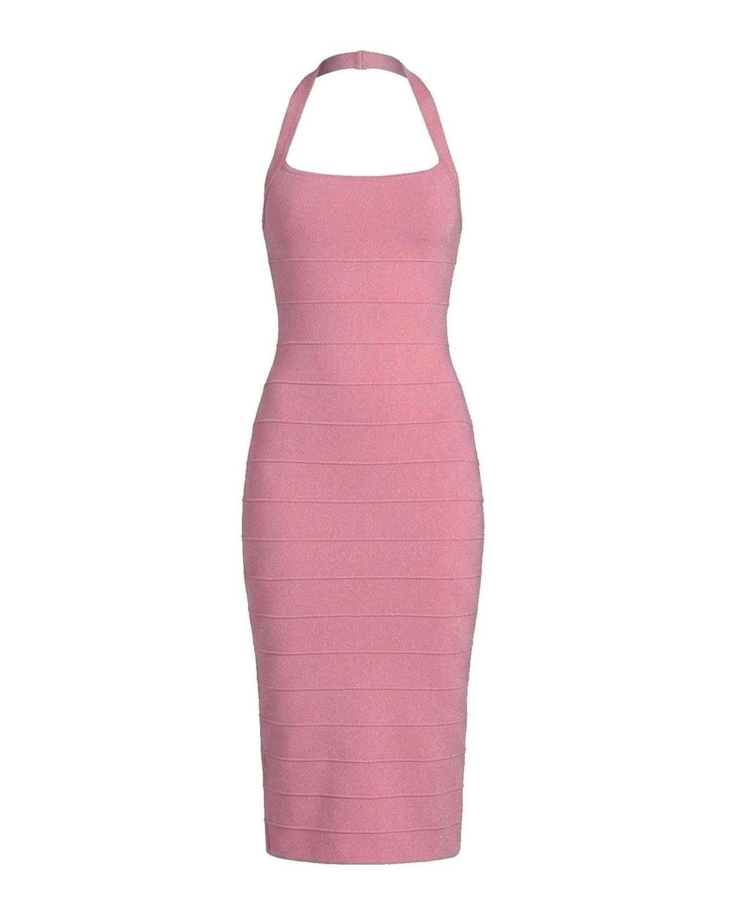 retroféte Pink Strapless Midi Dress With A Halterneck