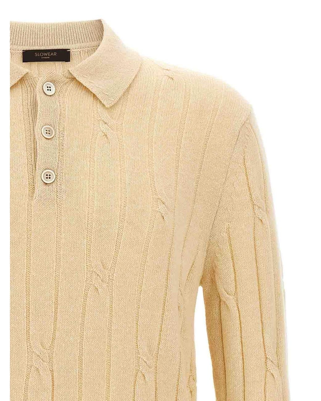 Zanone Natural Braided Wool Polo Shirt for men
