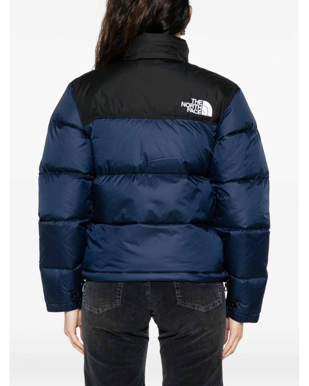 The North Face Blue Quilted Puffer Jacket With High Collar