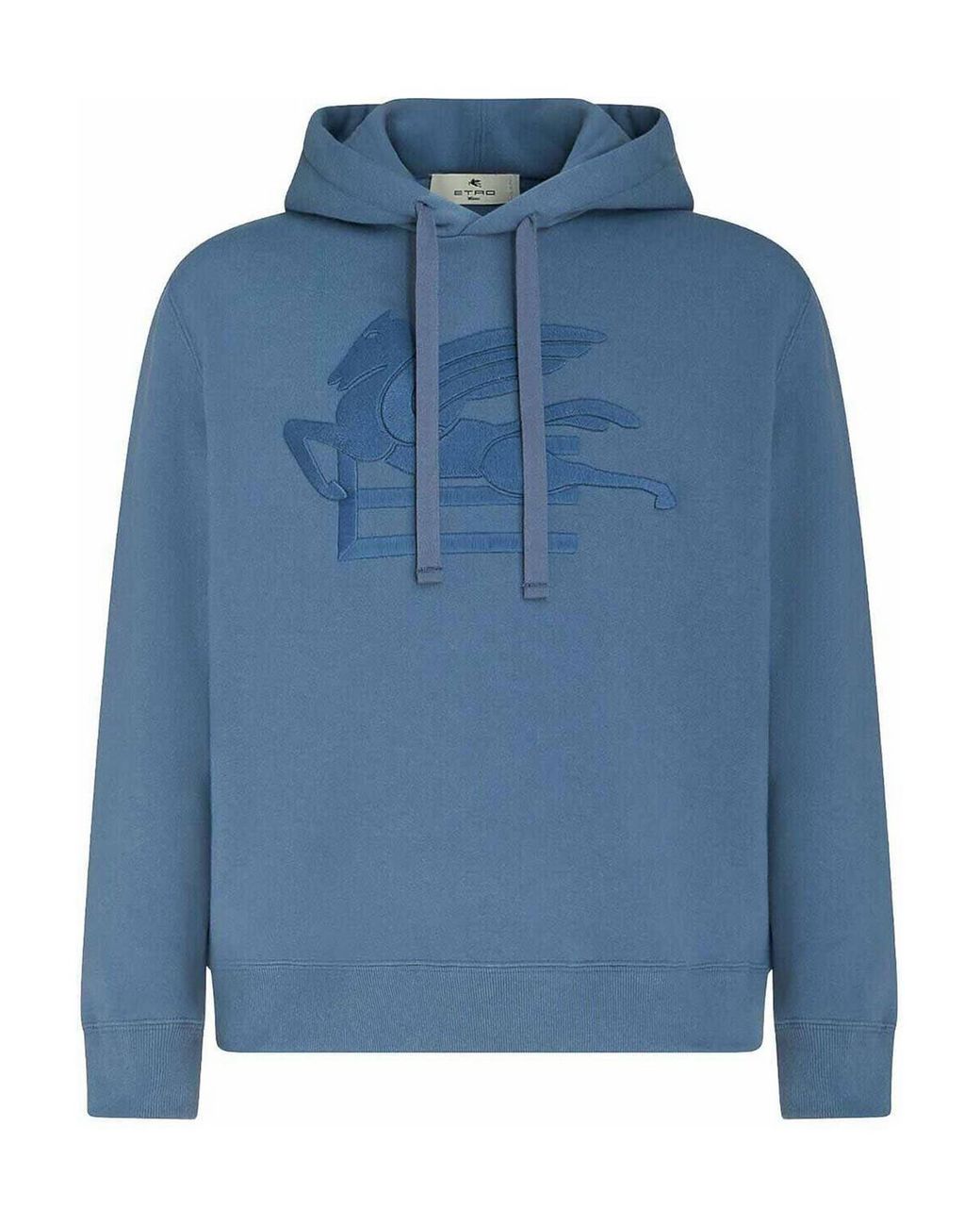 Etro Blue Logo Embroidered Drawstring Hoodie for men