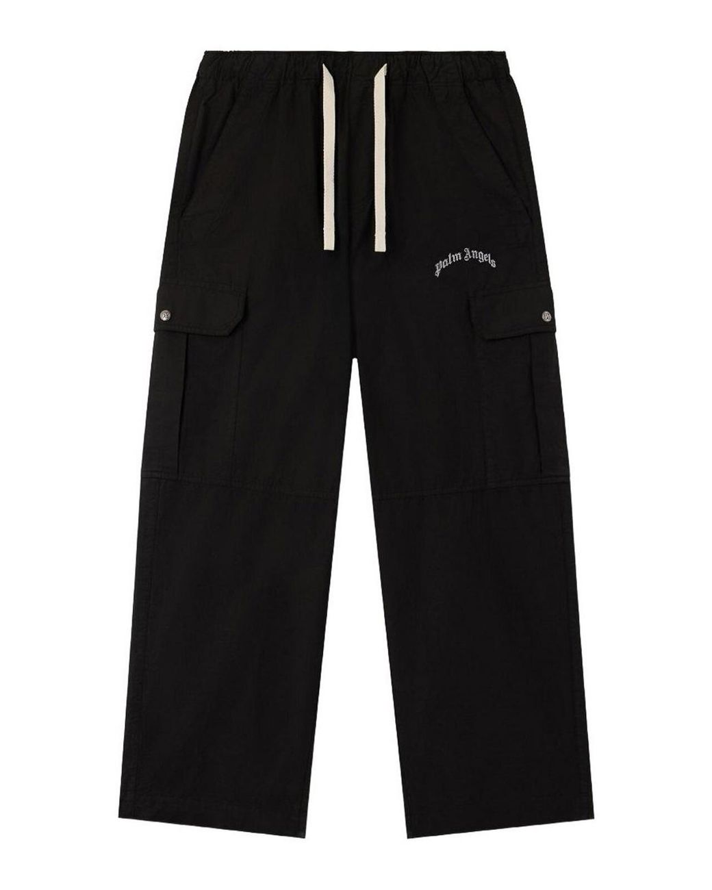 Palm Angels Black Curved Logo Loose Cargo Pants for men