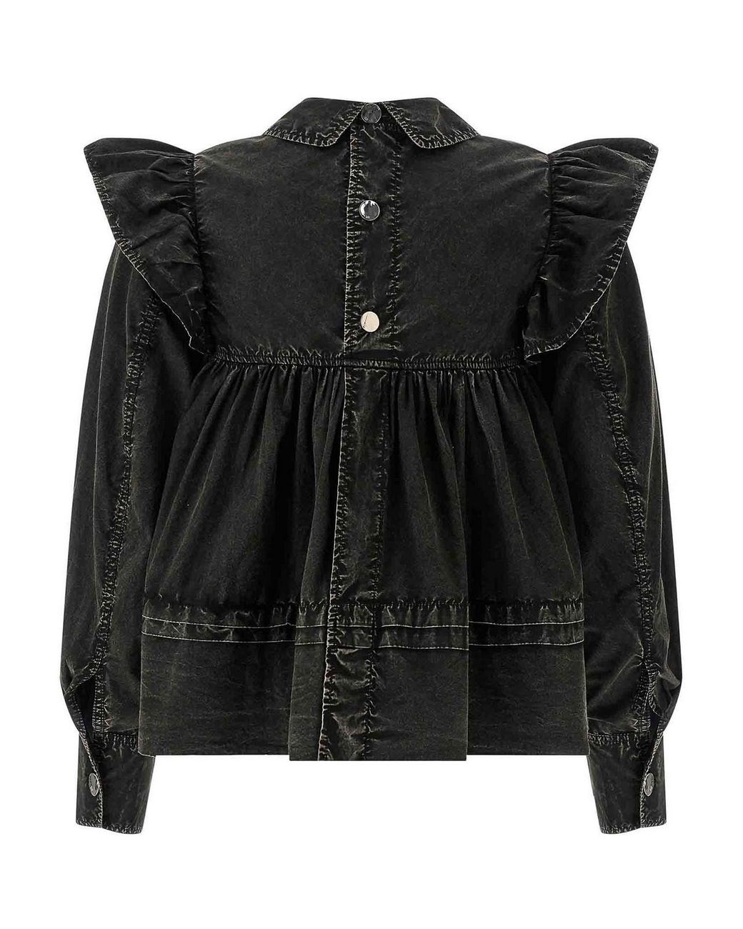 Ganni Black Washed Frill Blouse